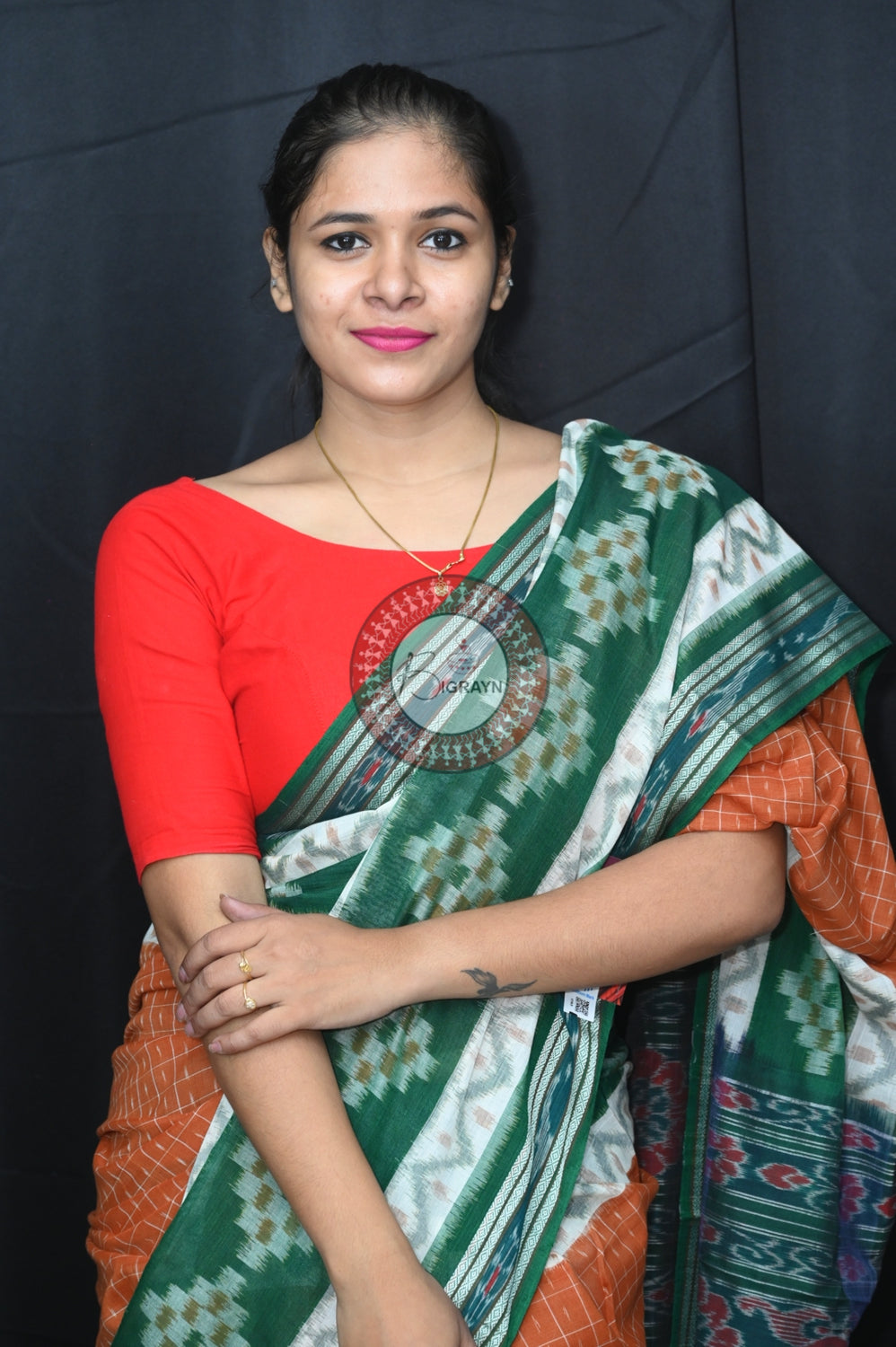 Brown Green Maniraja Khandua Cotton Saree