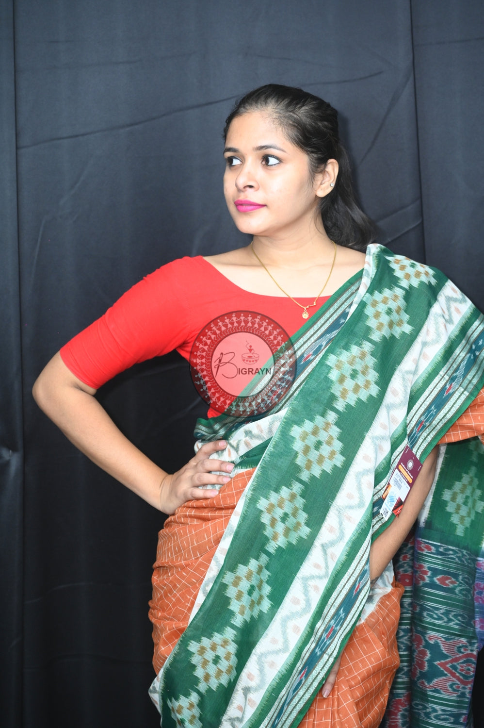 Brown Green Maniraja Khandua Cotton Saree