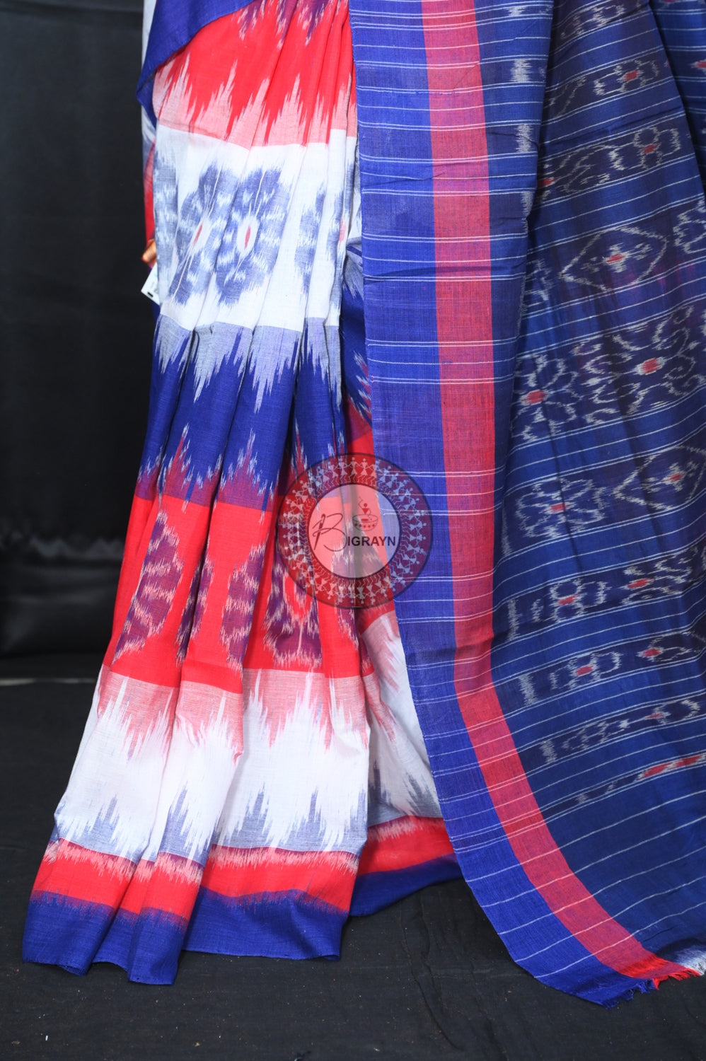 Red White Blue 7D Khandua Cotton Saree