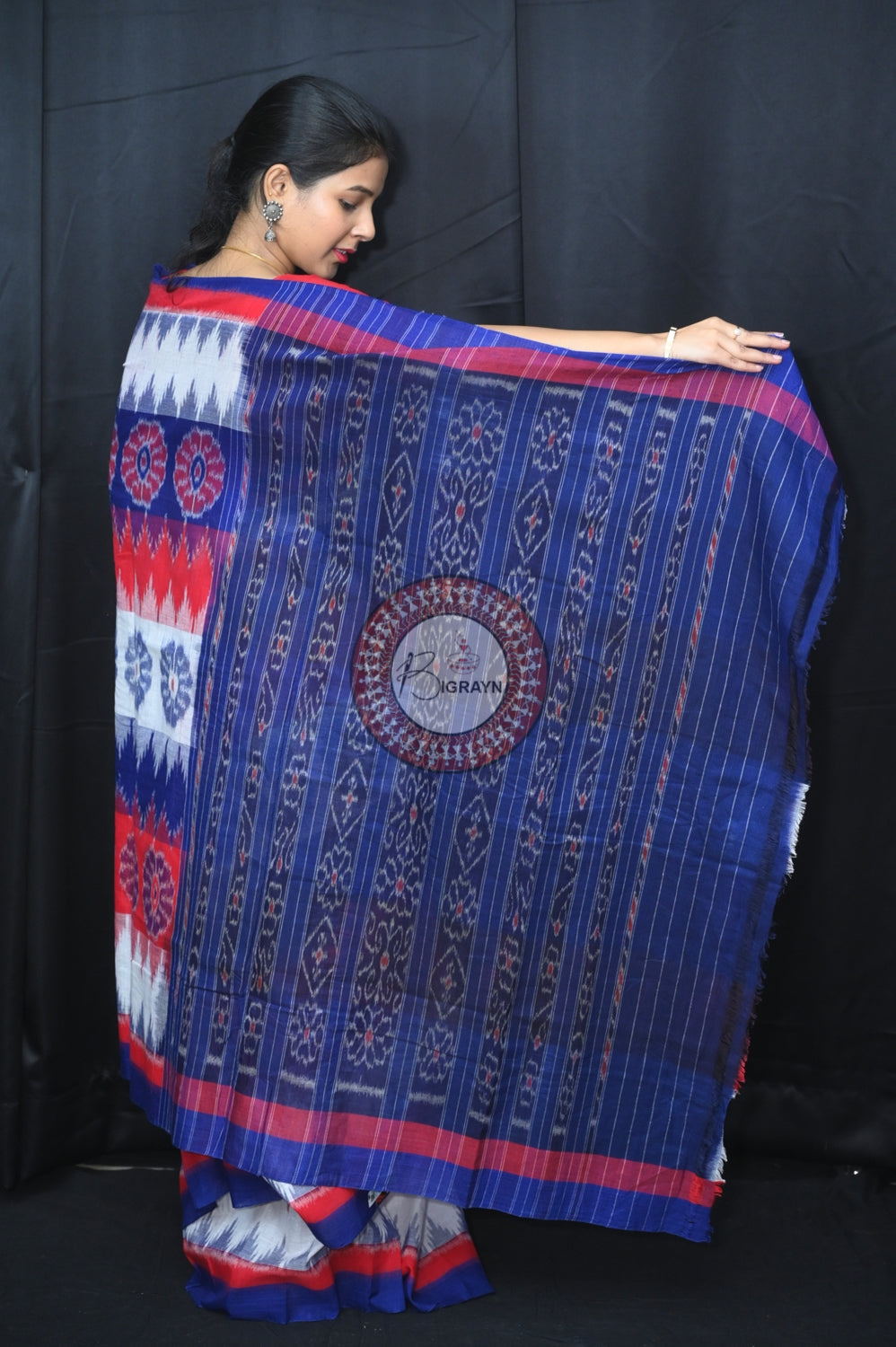 Red White Blue 7D Khandua Cotton Saree
