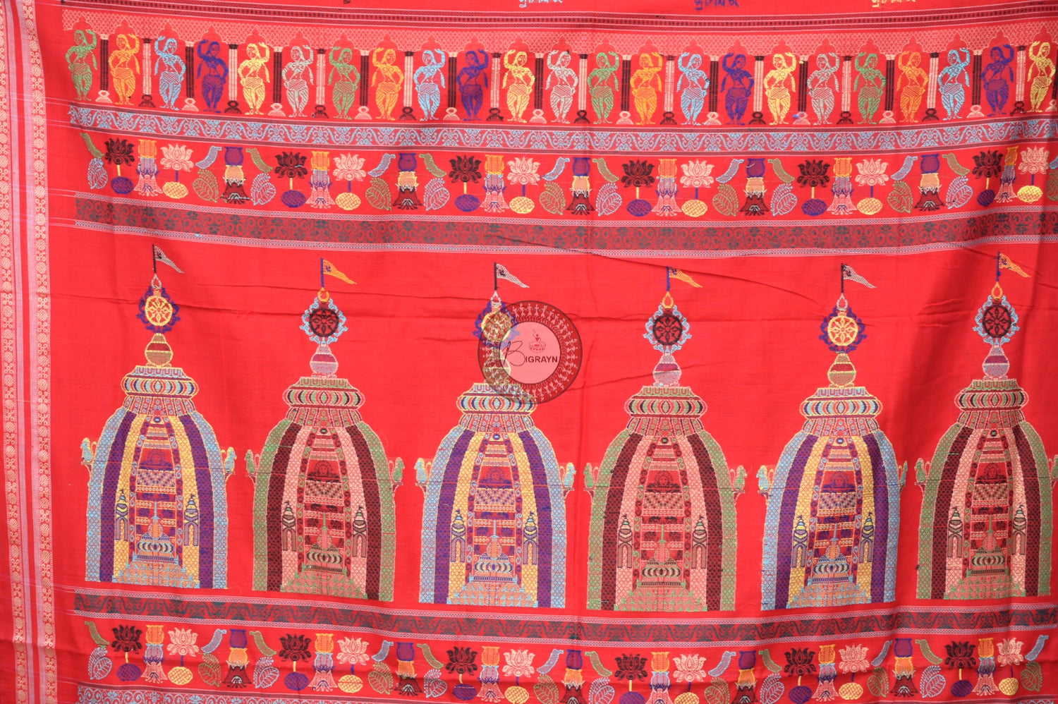 Black Red Sri Mandir Sambalpuri Cotton Saree