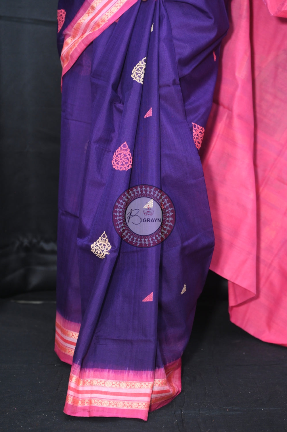 Blue Pink Sri Mandir Sambalpuri Cotton Saree