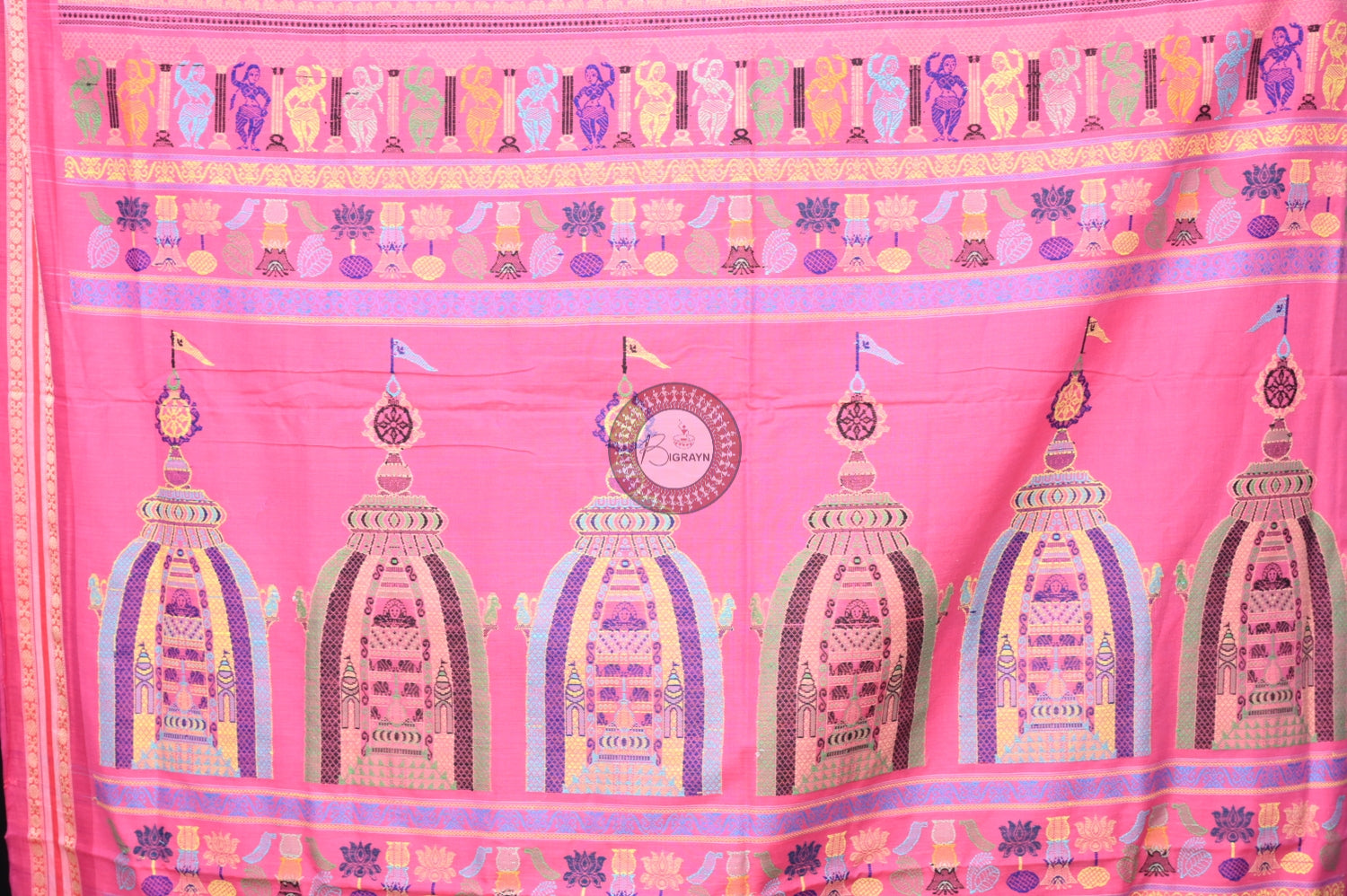 Blue Pink Sri Mandir Sambalpuri Cotton Saree