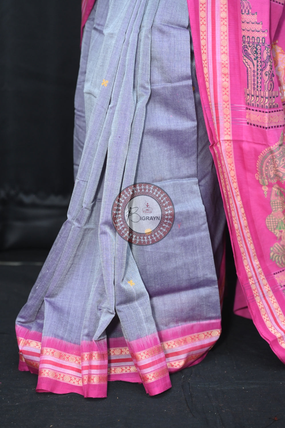 Grey Pink Konark Jaala Sambalpuri Cotton Saree