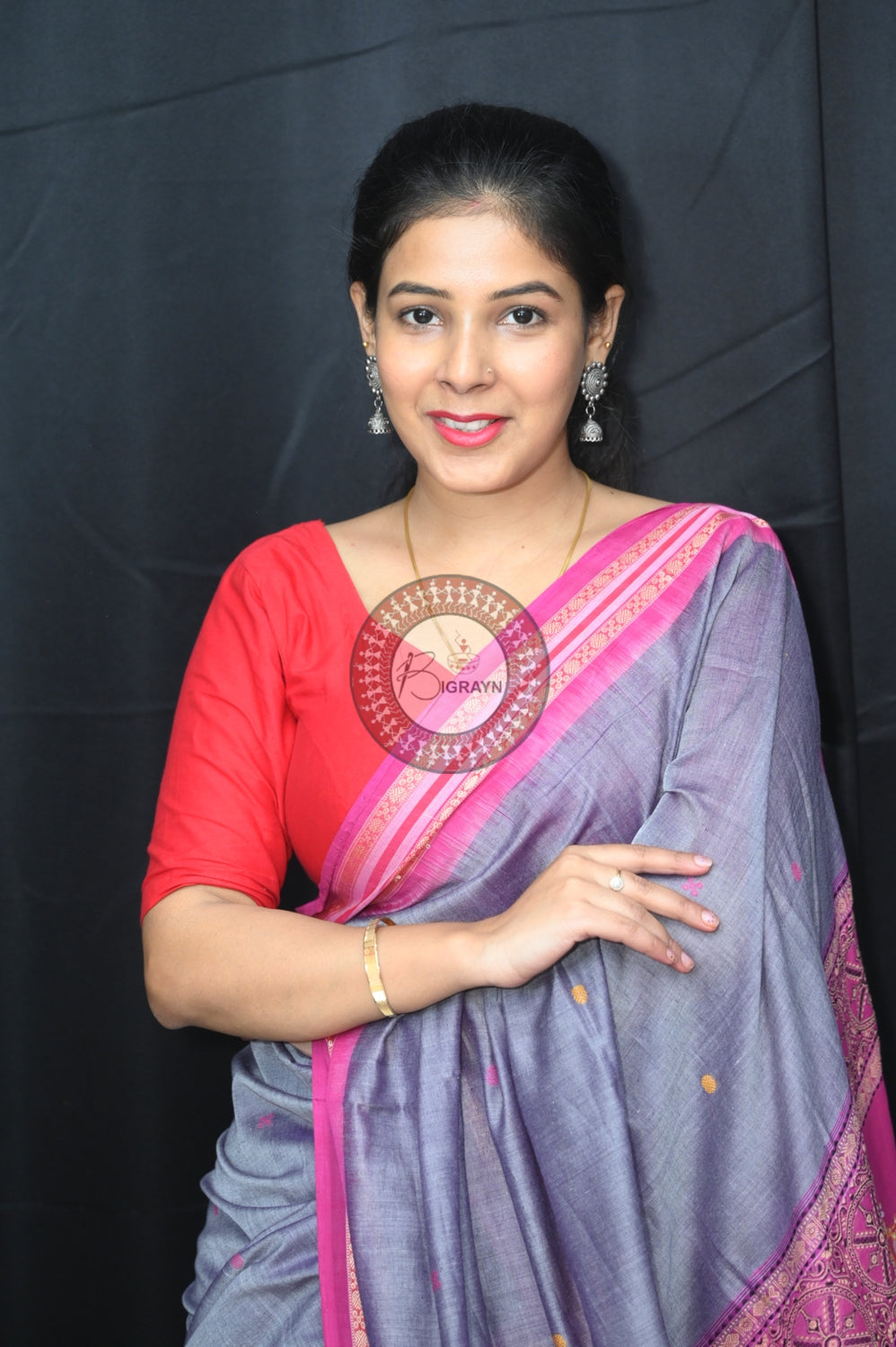 Grey Pink Konark Jaala Sambalpuri Cotton Saree
