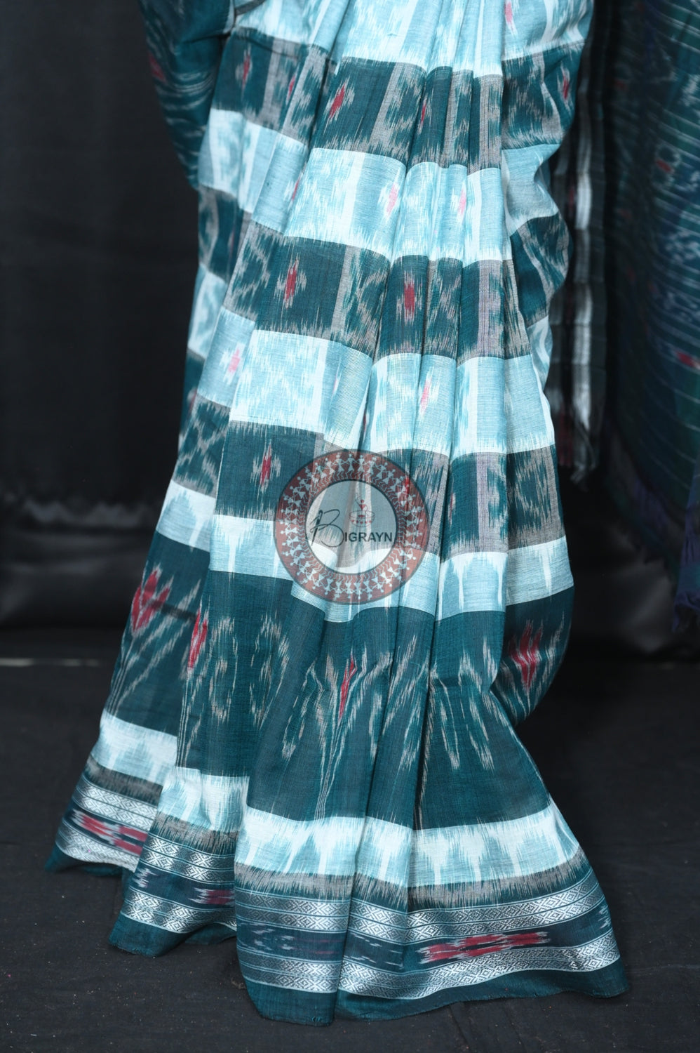 White Green Hycco Khandua Cotton Saree