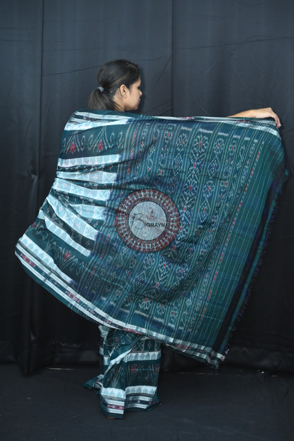 White Green Hycco Khandua Cotton Saree