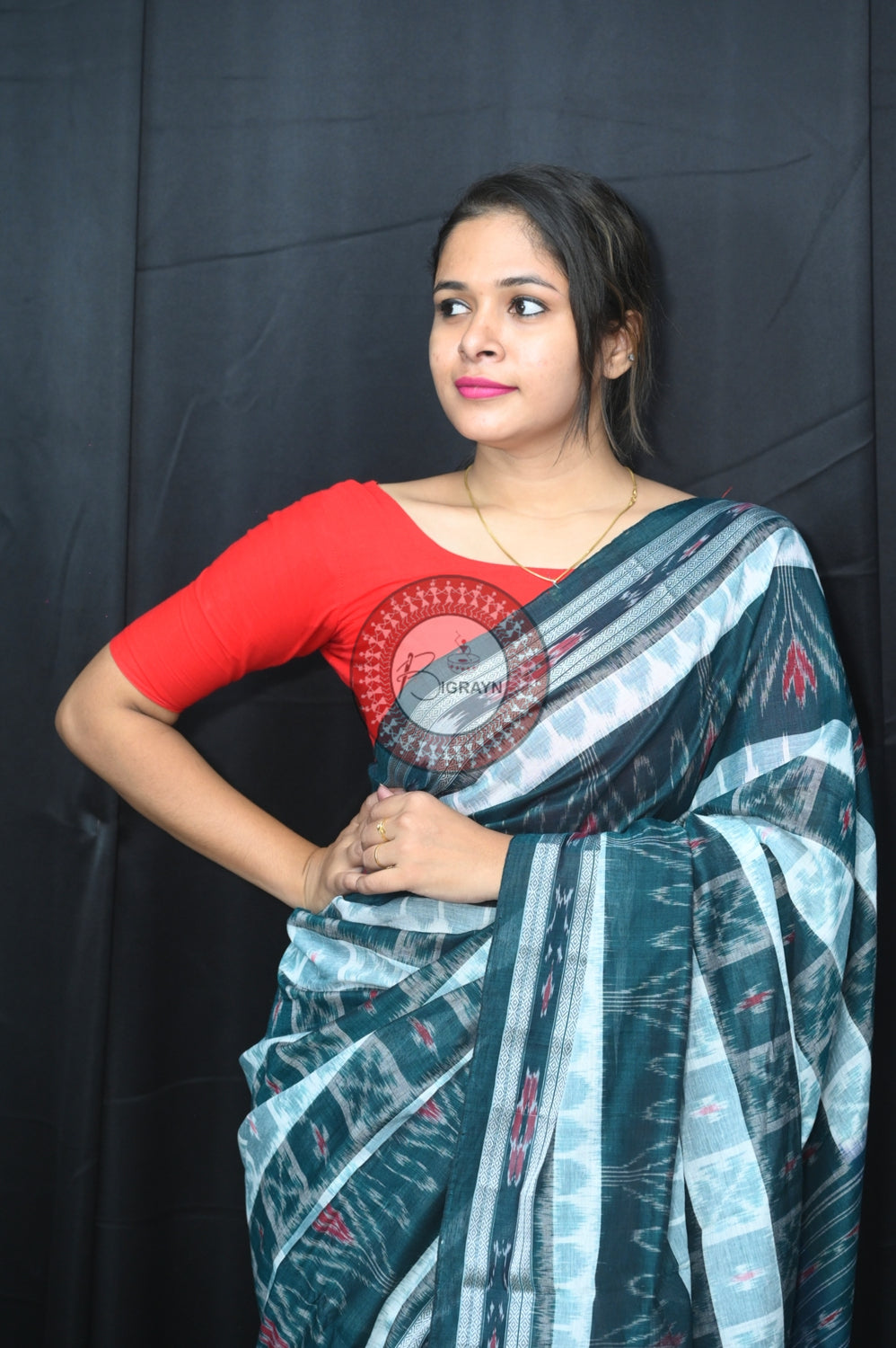 White Green Hycco Khandua Cotton Saree
