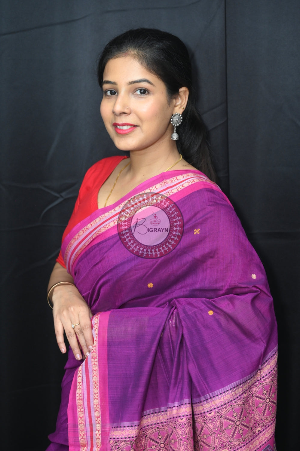 Purple Pink Konark Jaala Sambalpuri Cotton Saree