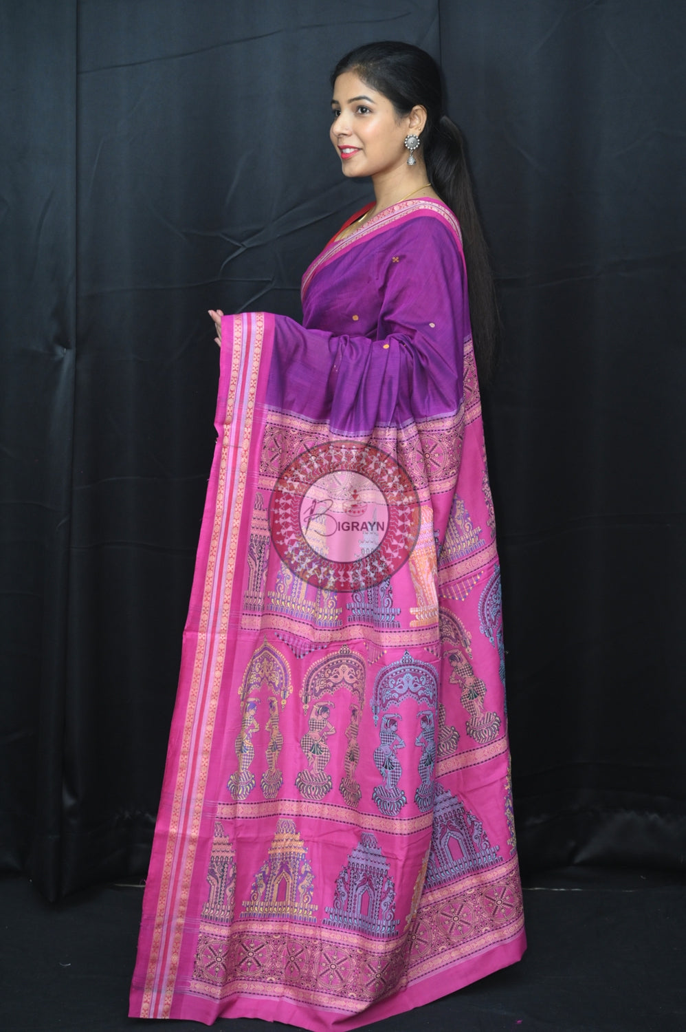 Purple Pink Konark Jaala Sambalpuri Cotton Saree