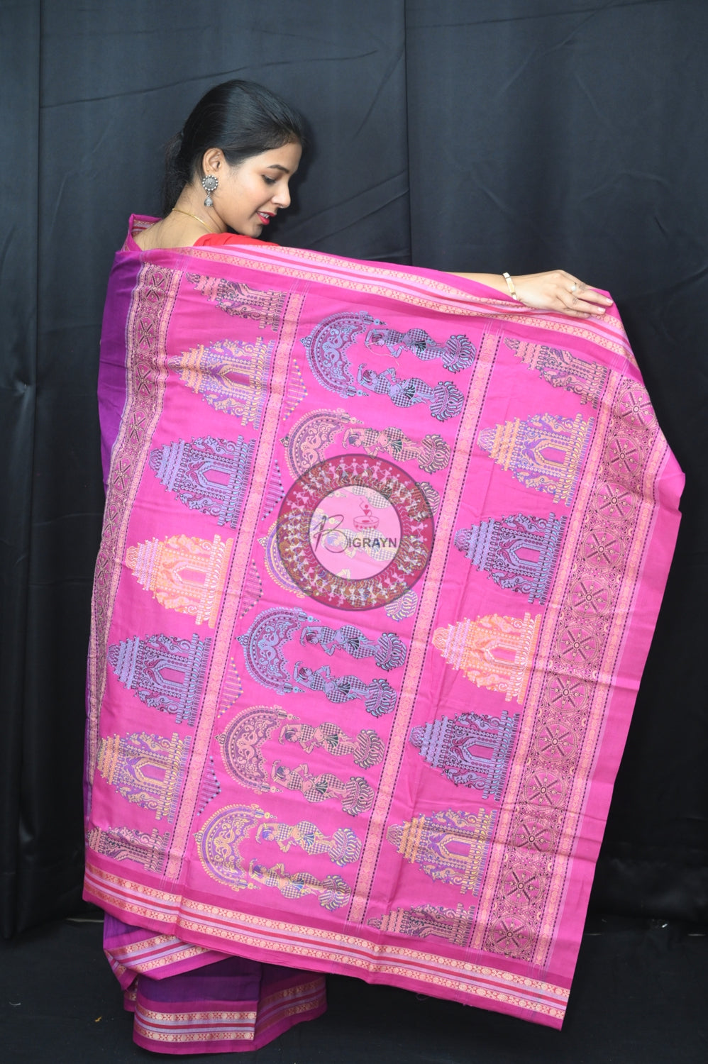 Purple Pink Konark Jaala Sambalpuri Cotton Saree