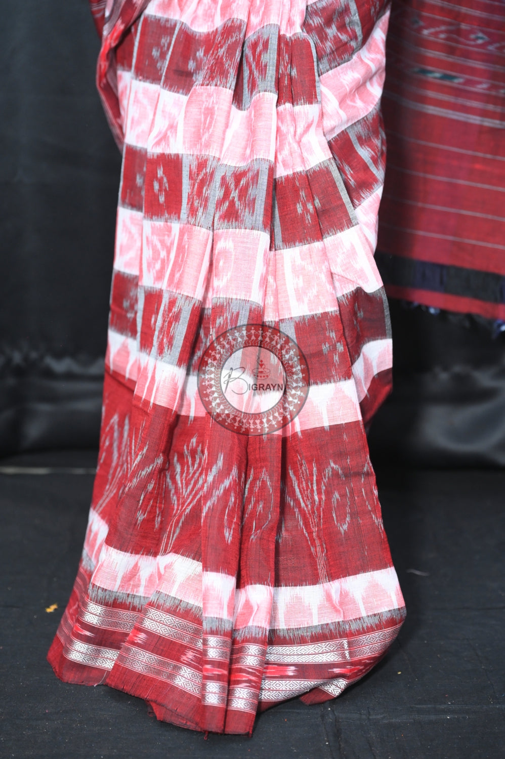 White Maroon Hycco Khandua Cotton Saree