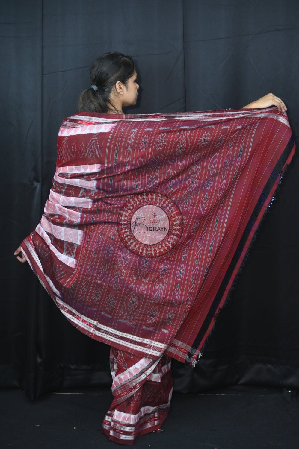 White Maroon Hycco Khandua Cotton Saree