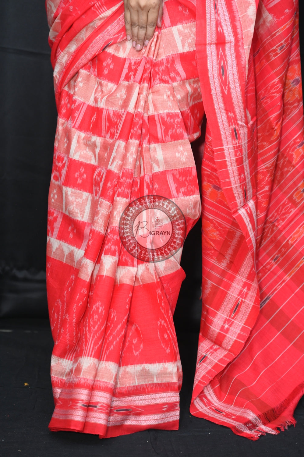 White Red Hycco Khandua Cotton Saree