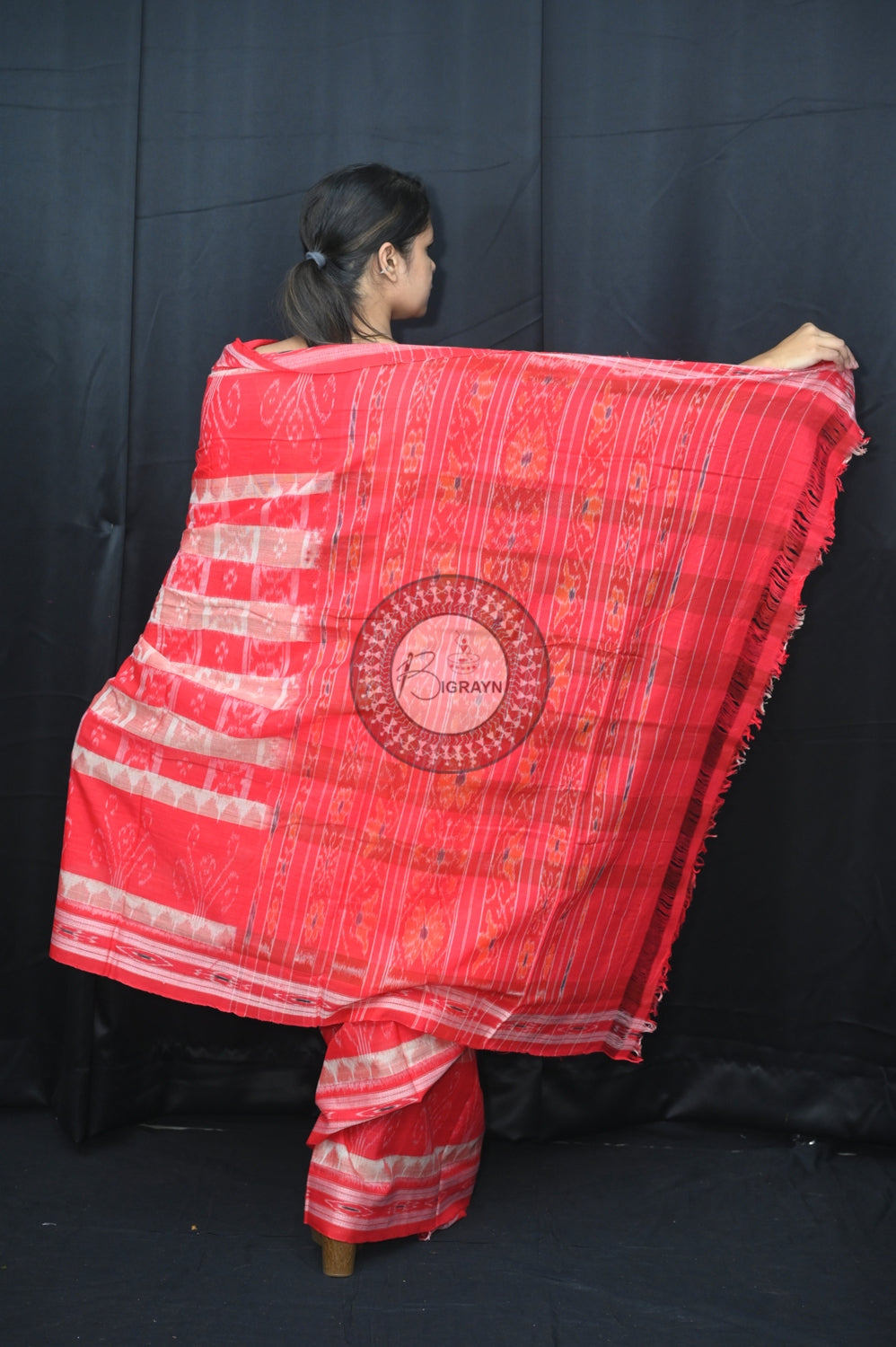 White Red Hycco Khandua Cotton Saree