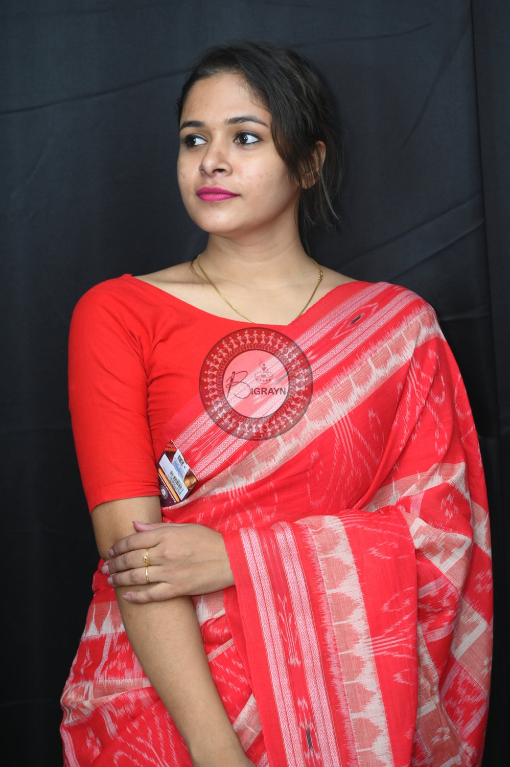 White Red Hycco Khandua Cotton Saree