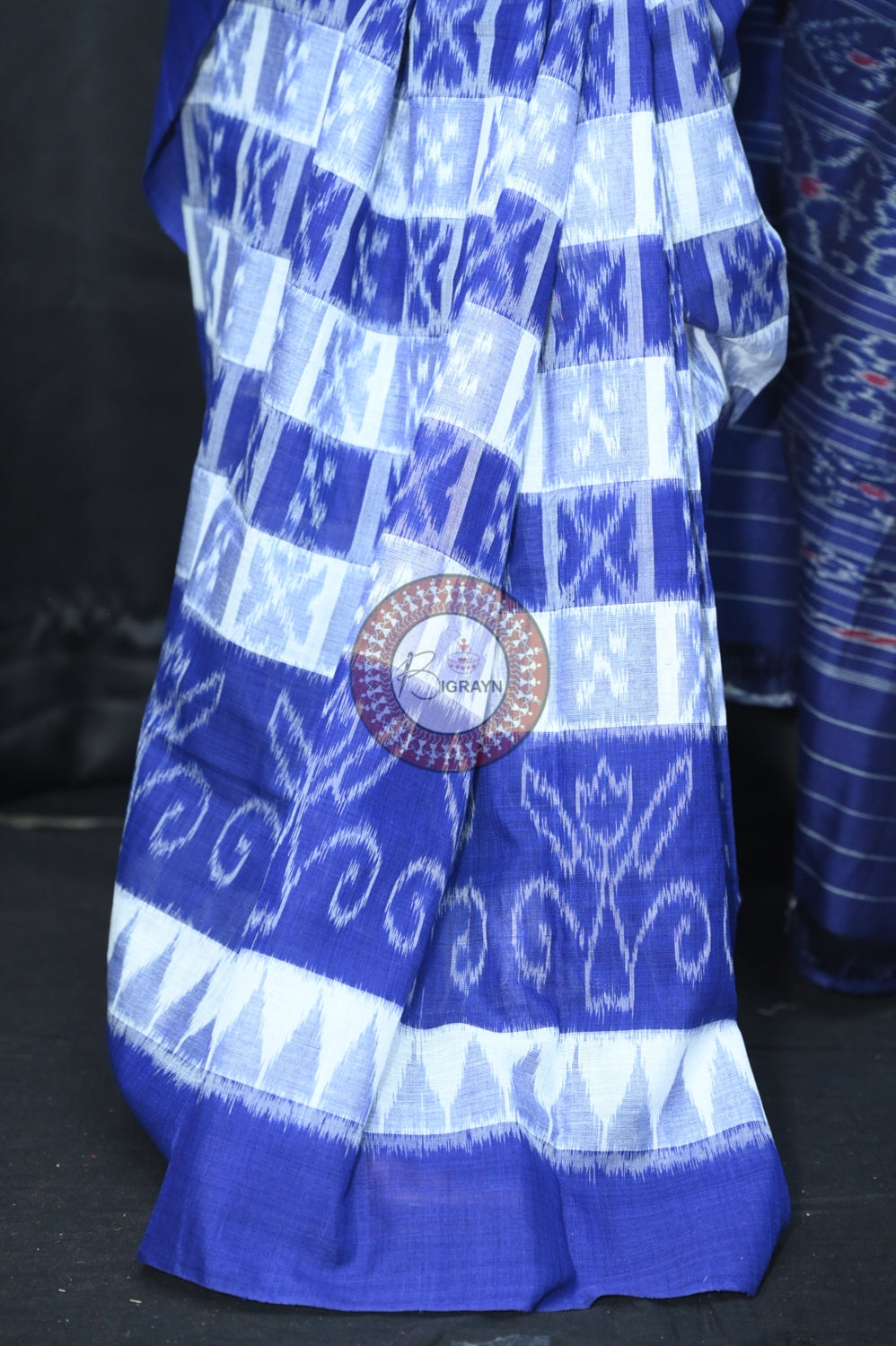 White Blue Hycco Khandua Cotton Saree