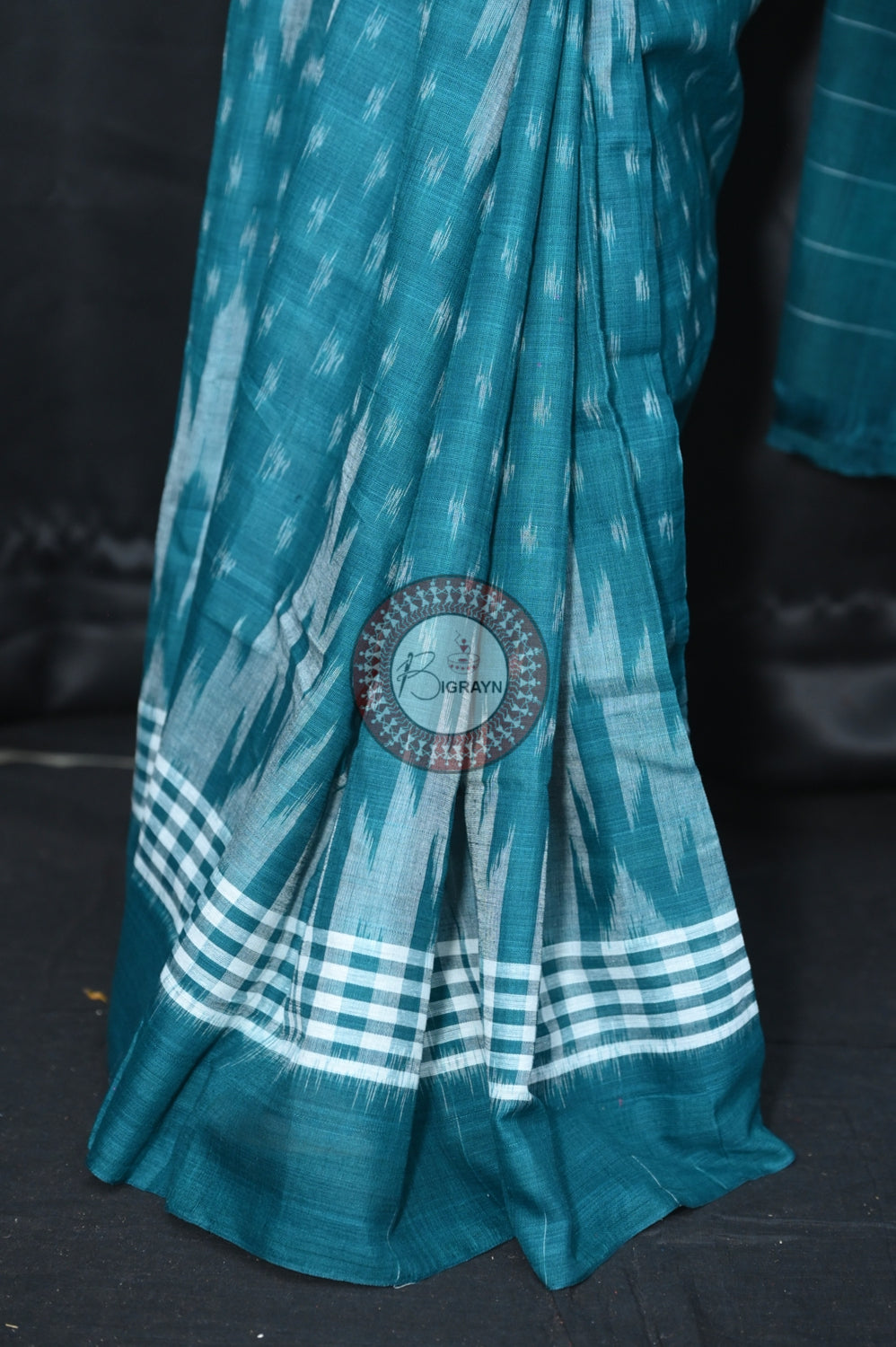 White Green Scot Kargil Khandua Cotton Saree