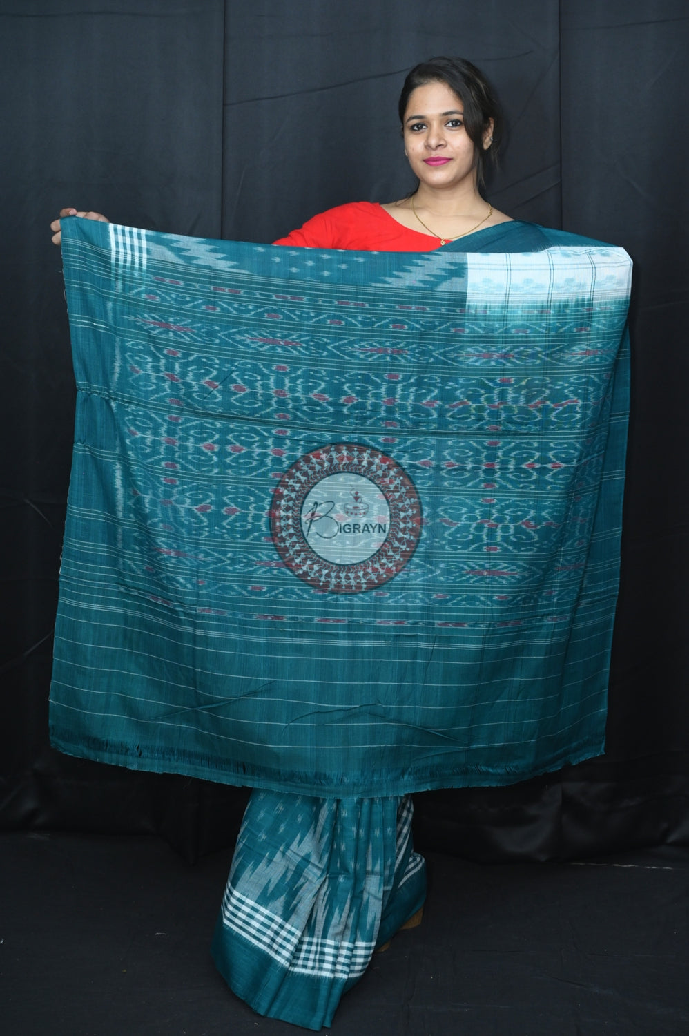White Green Scot Kargil Khandua Cotton Saree