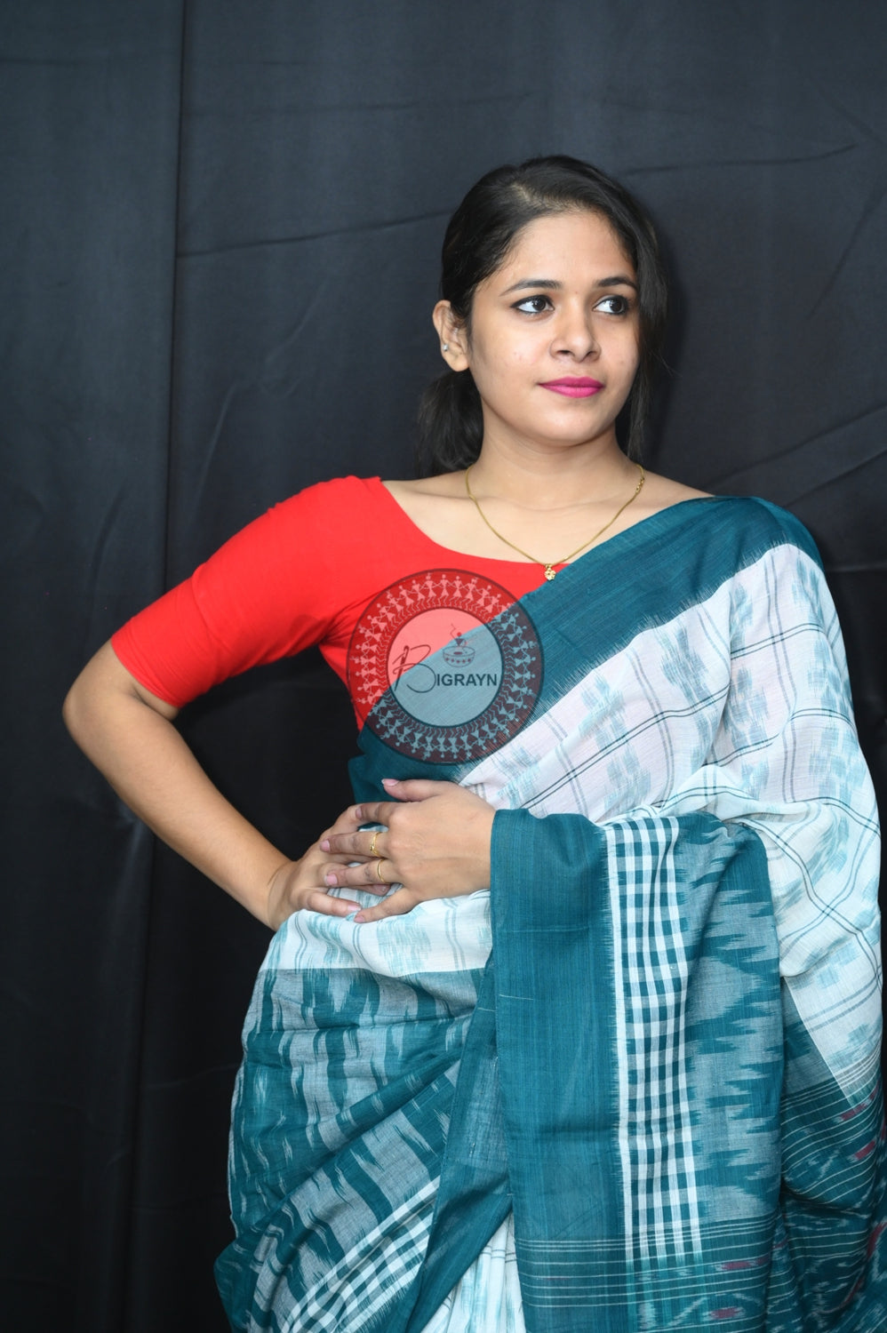 White Green Scot Kargil Khandua Cotton Saree