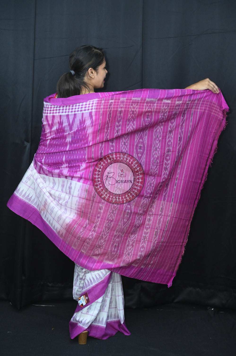 White Purple Scot Kargil Khandua Cotton Saree