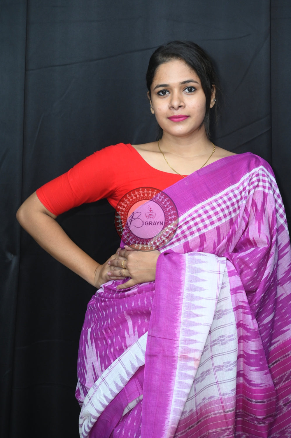 White Purple Scot Kargil Khandua Cotton Saree