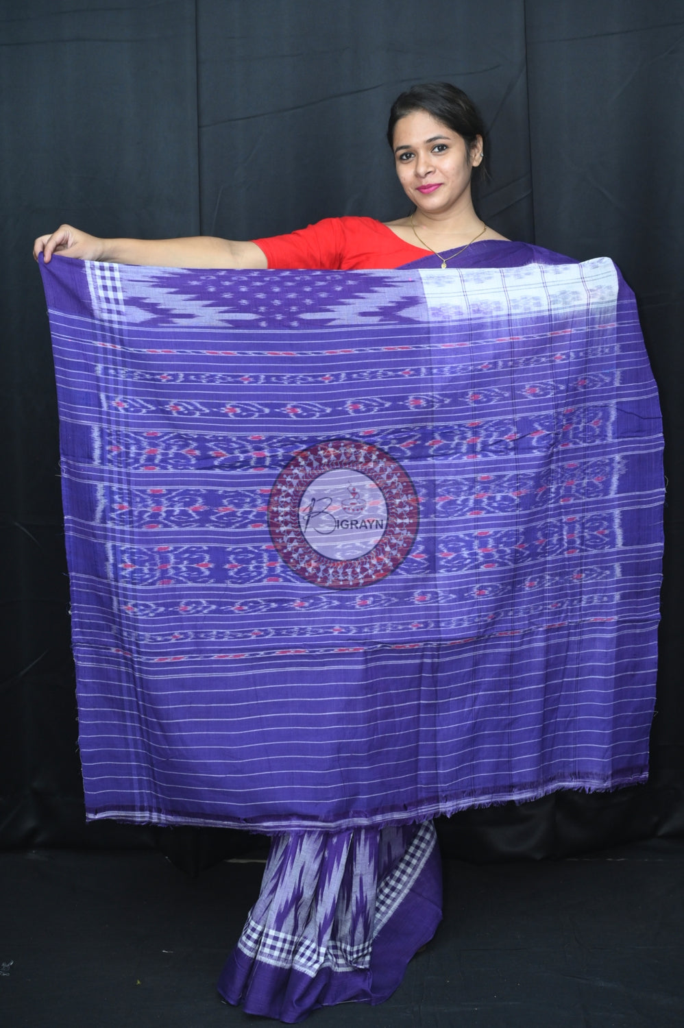 White Violet Scot Kargil Khandua Cotton Saree