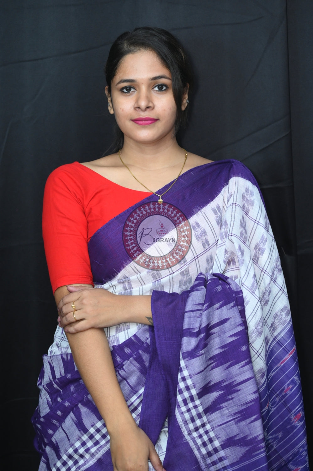White Violet Scot Kargil Khandua Cotton Saree