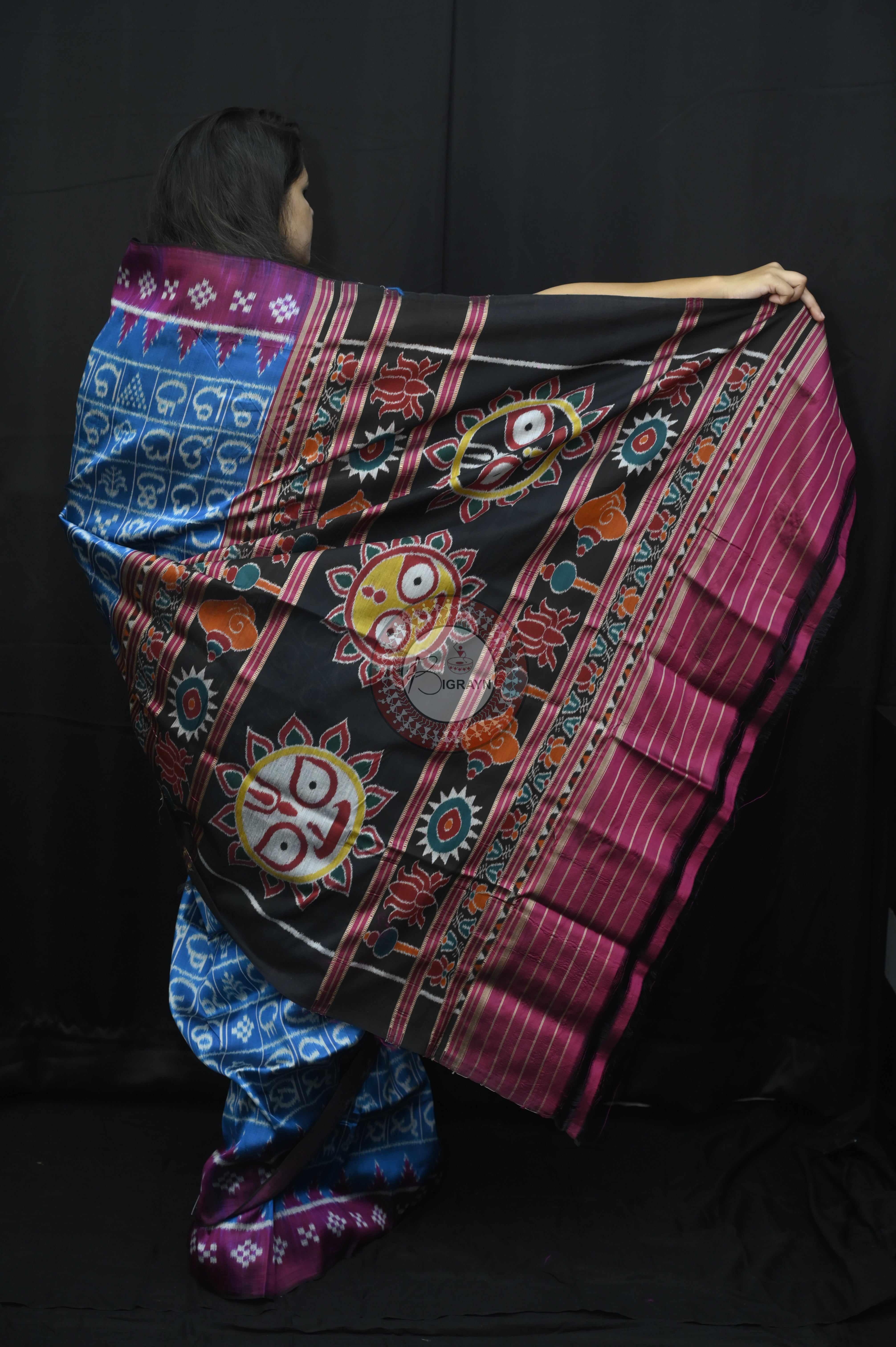 Copper Sulphate Magenta Odia Alphabet Mulberry Silk Saree