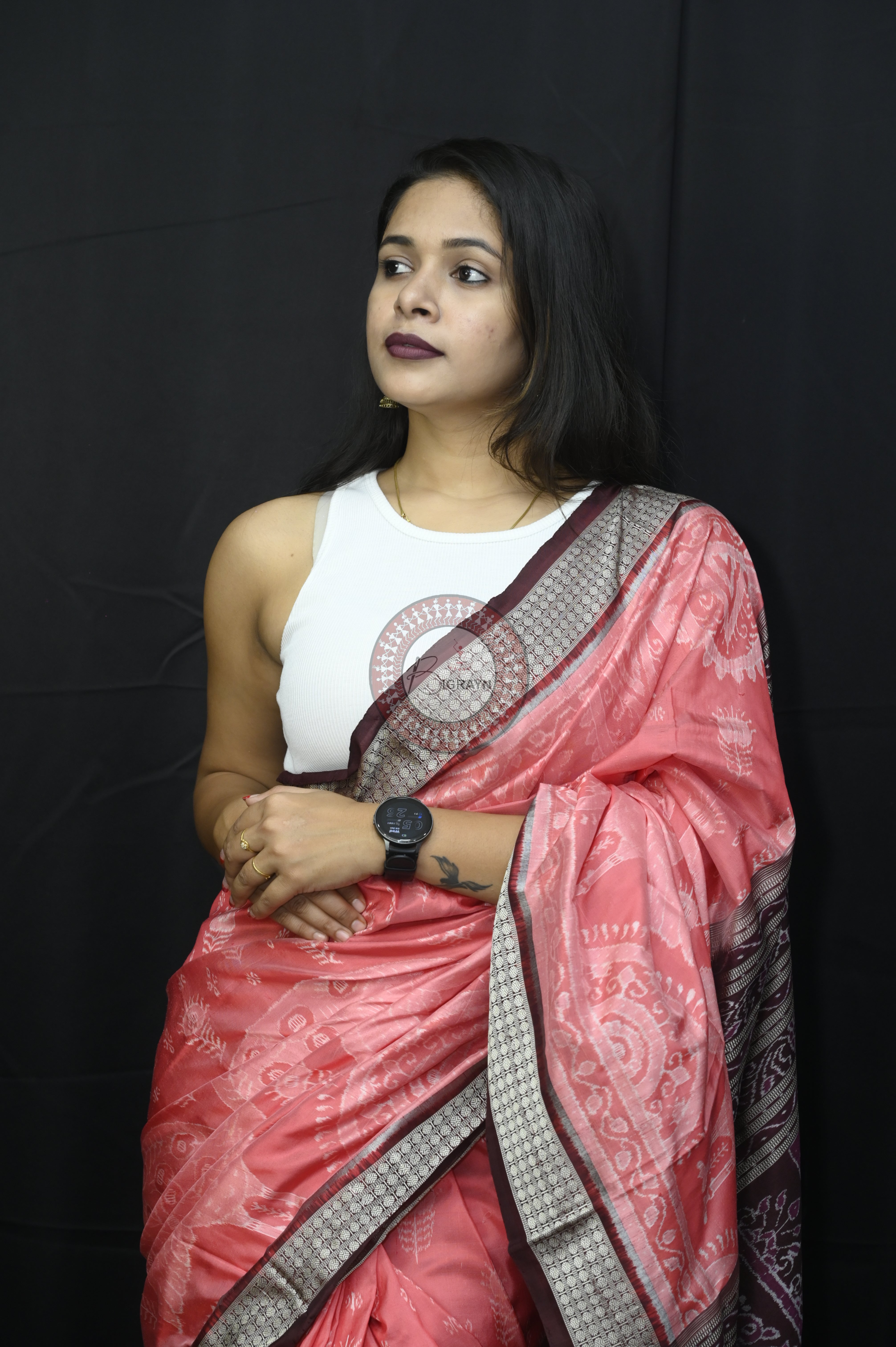 Peach Coffee Peacock Sambalpuri Silk Saree