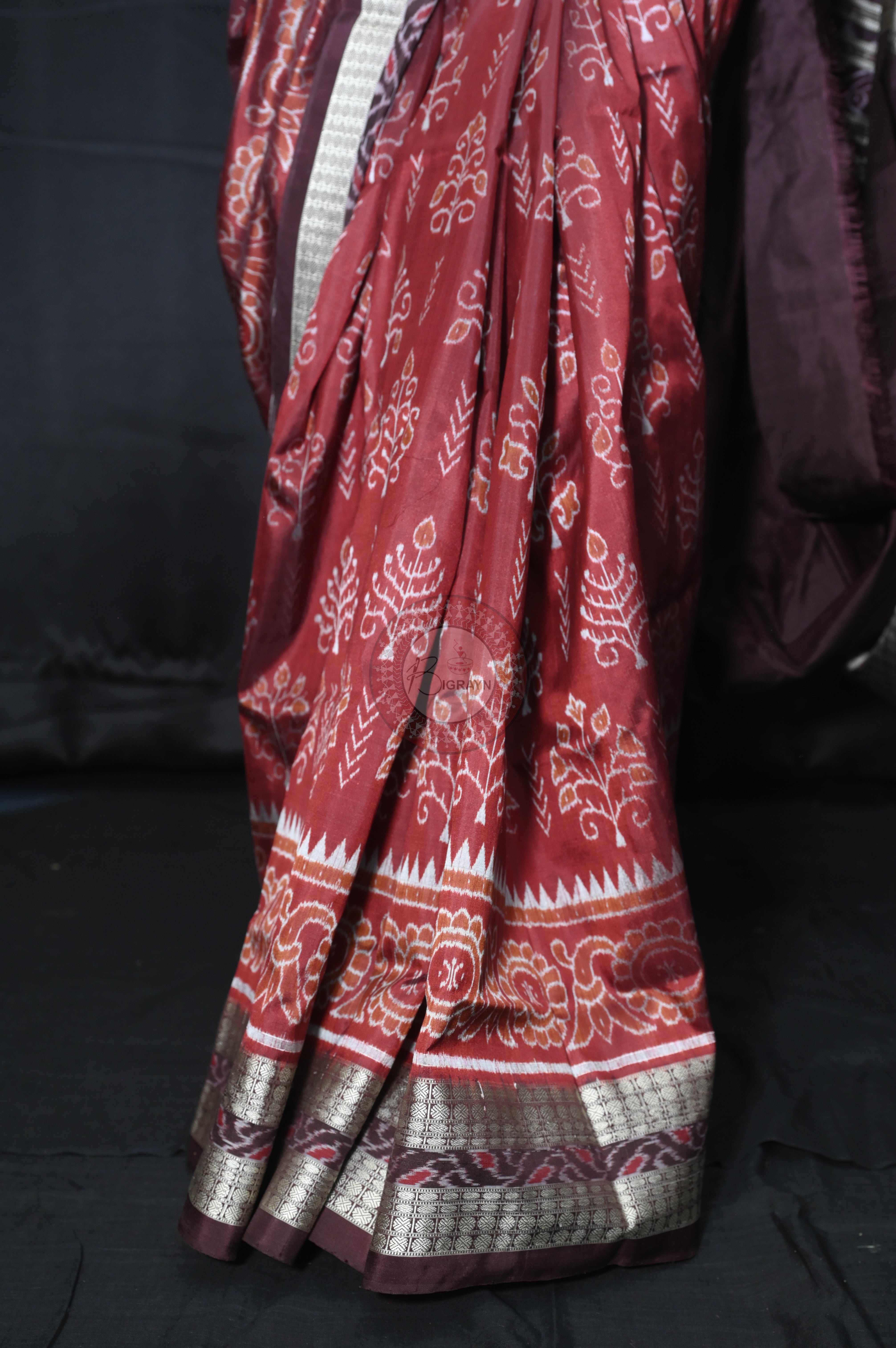 Maroon Tree Design Sambalpuri Silk Saree