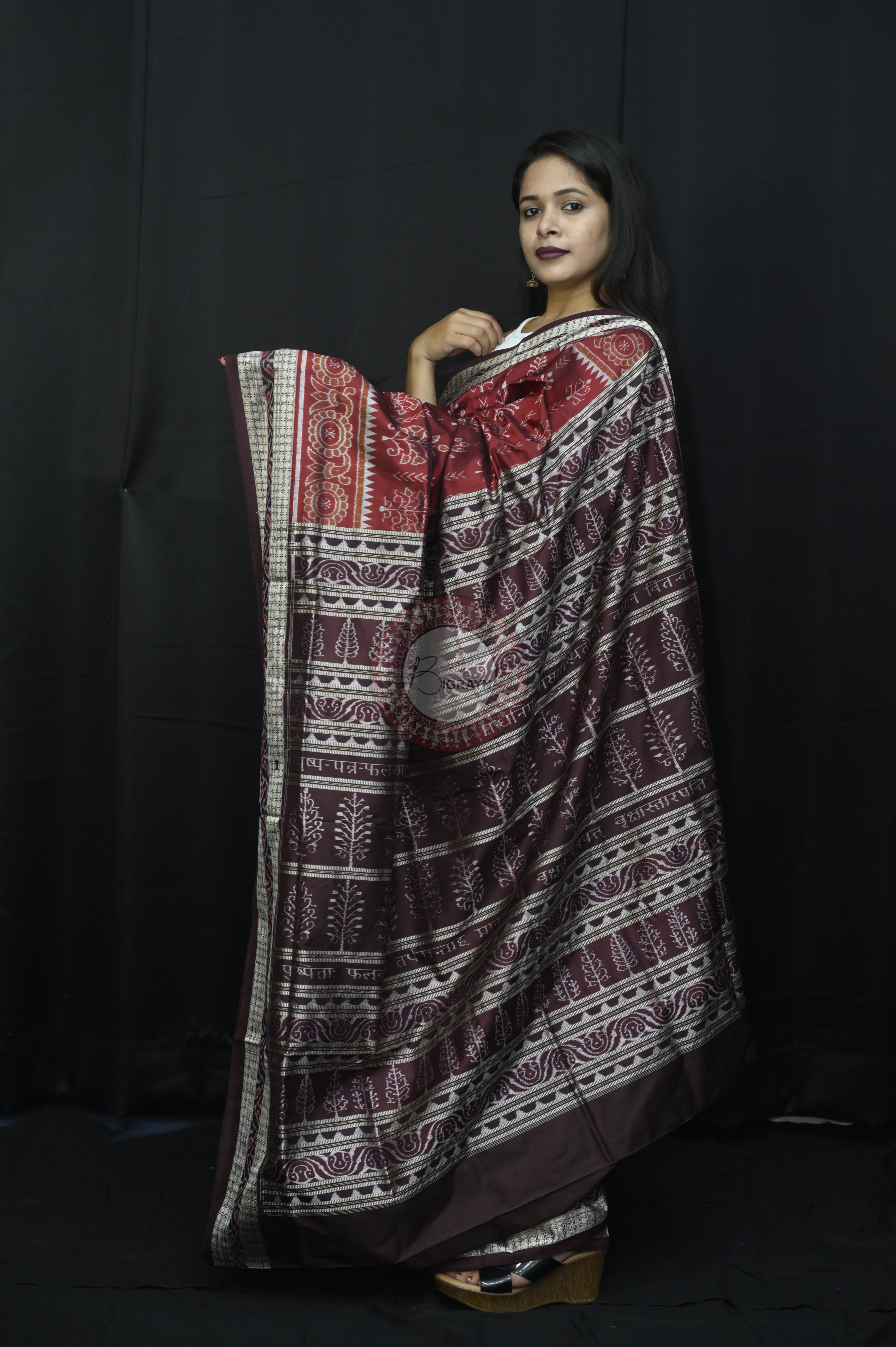 Maroon Tree Design Sambalpuri Silk Saree