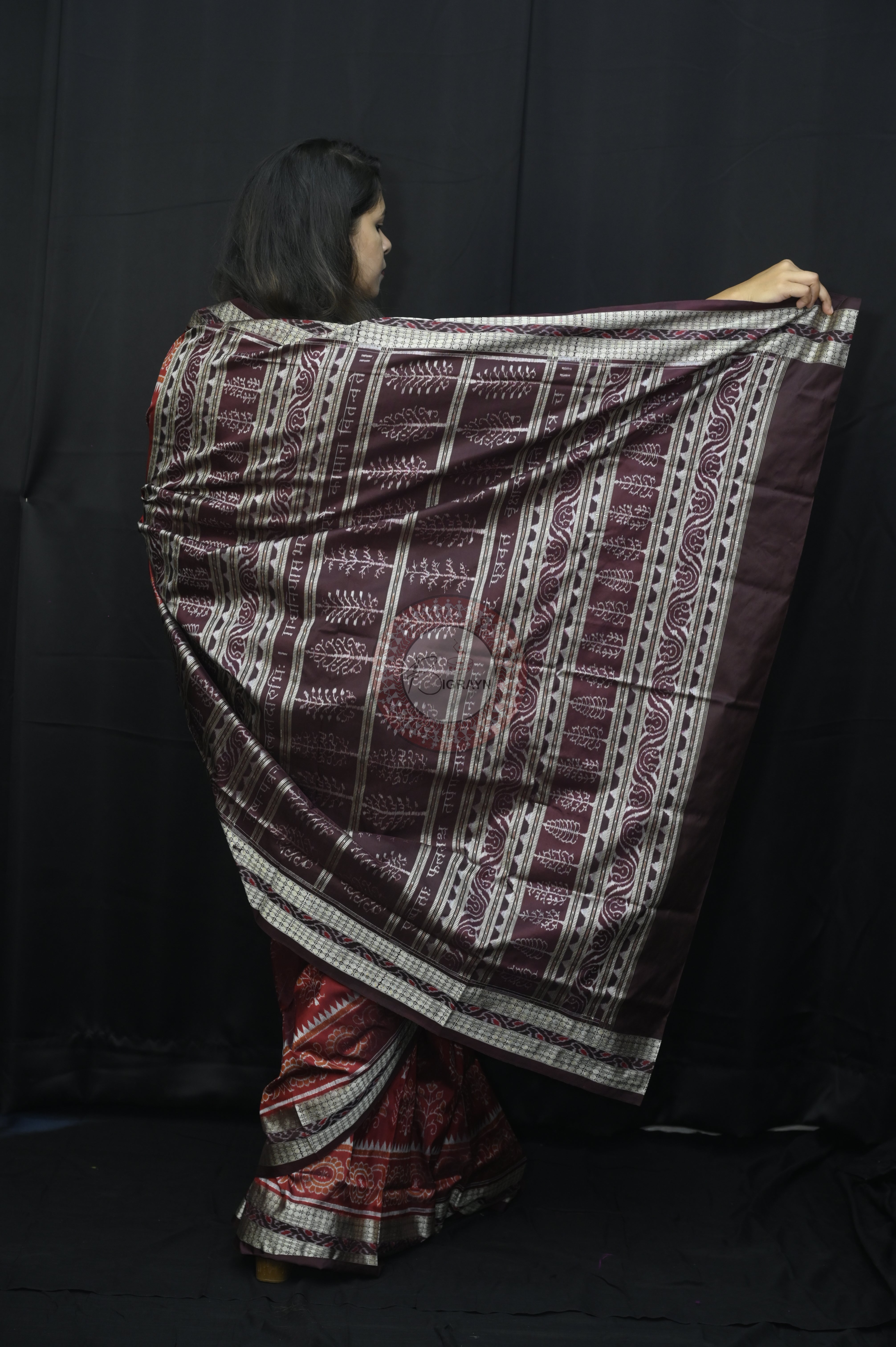 Maroon Tree Design Sambalpuri Silk Saree