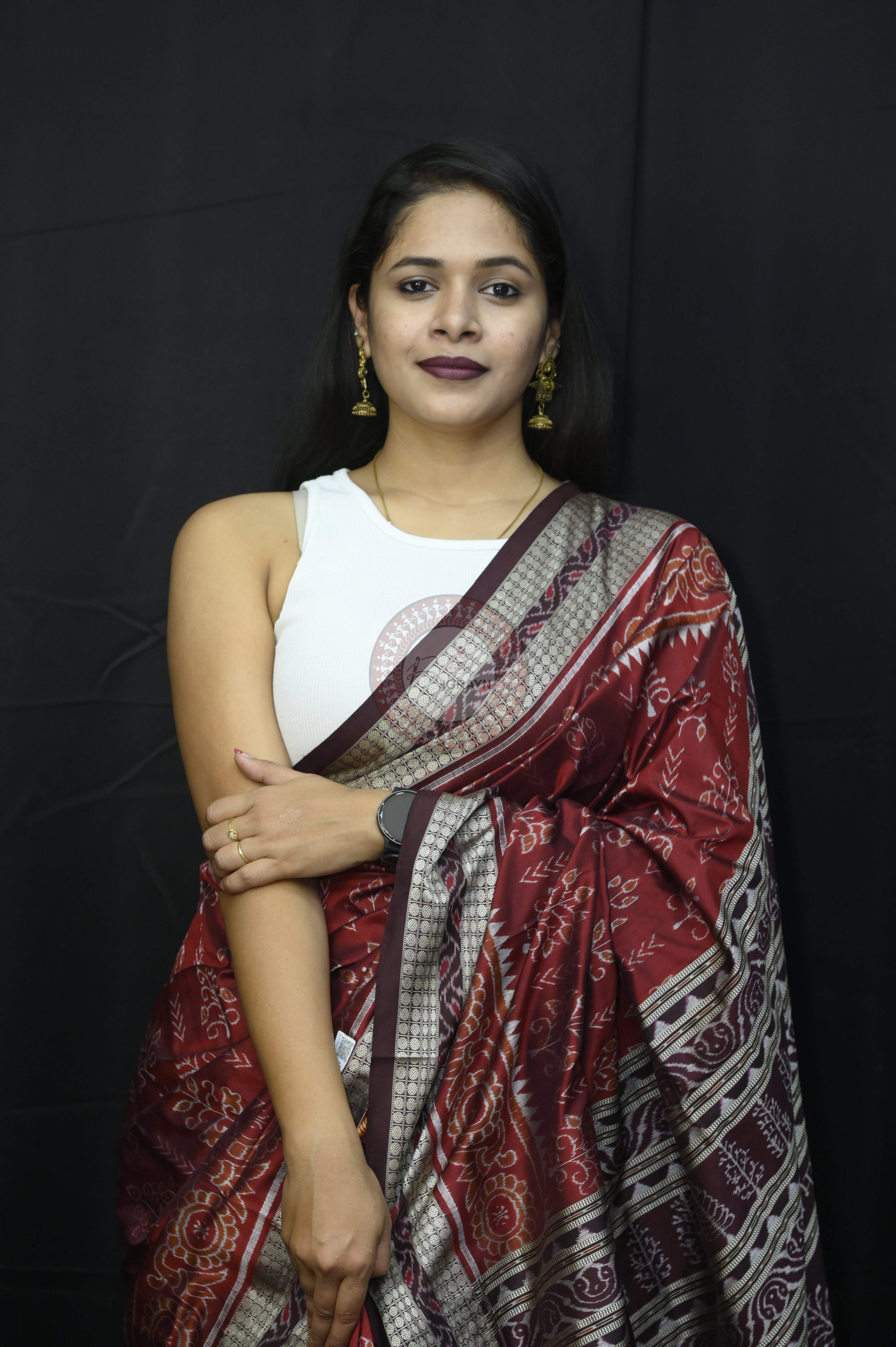 Maroon Tree Design Sambalpuri Silk Saree