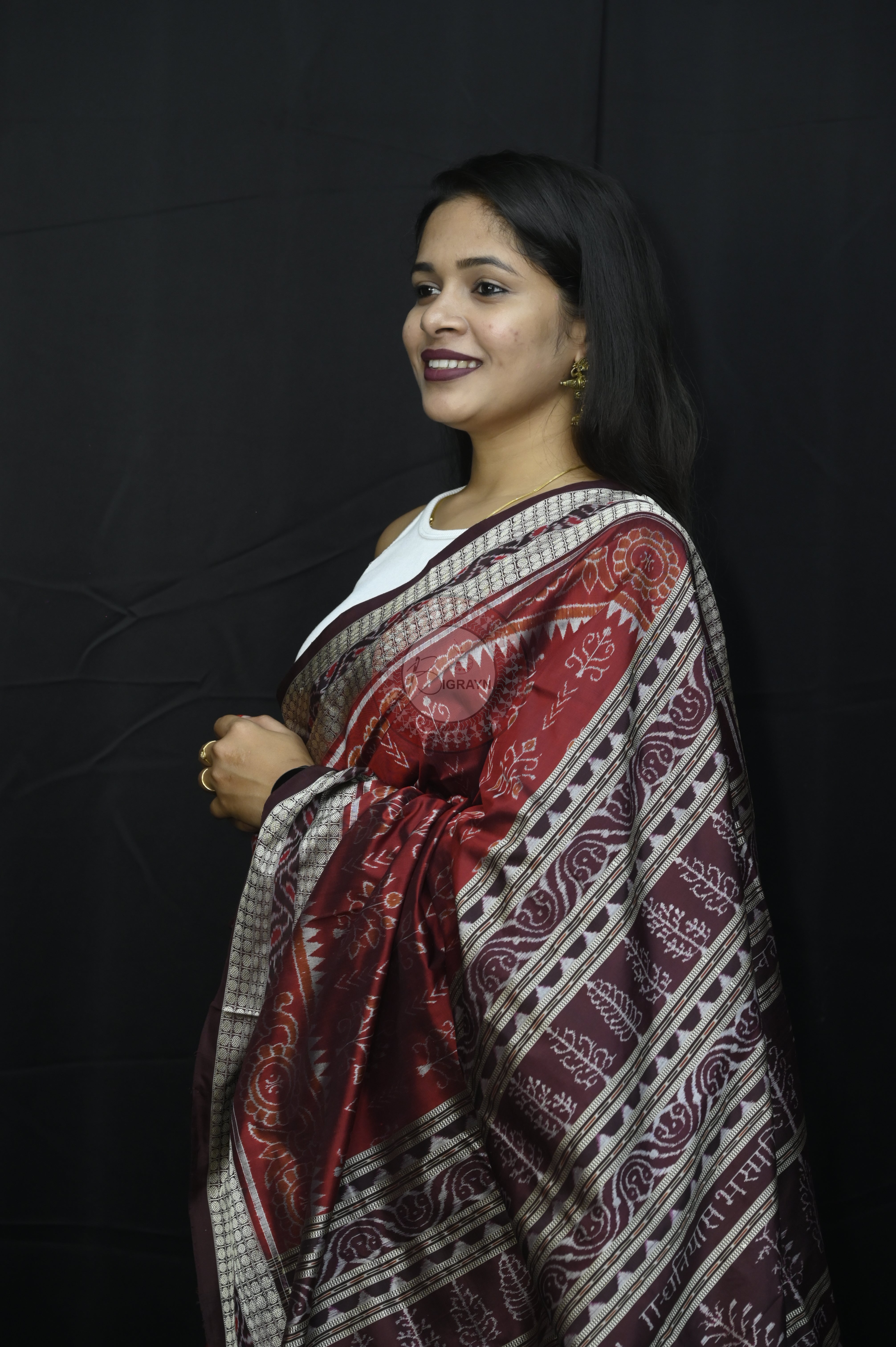 Maroon Tree Design Sambalpuri Silk Saree