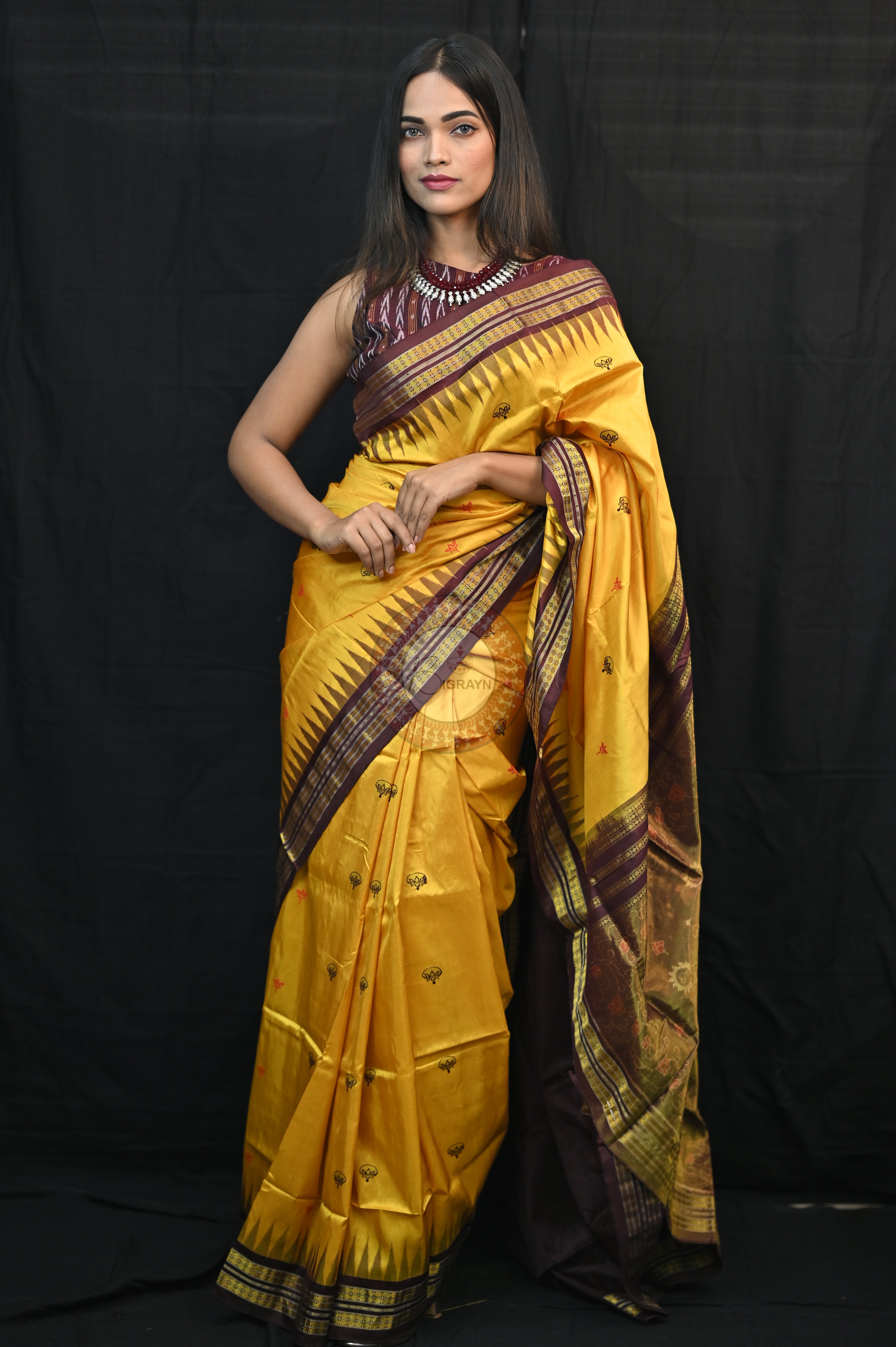 "Odisha Handloom Tissue Silk Saree with shimmering texture, elegant zari border, and lightweight drape, handcrafted by artisans"