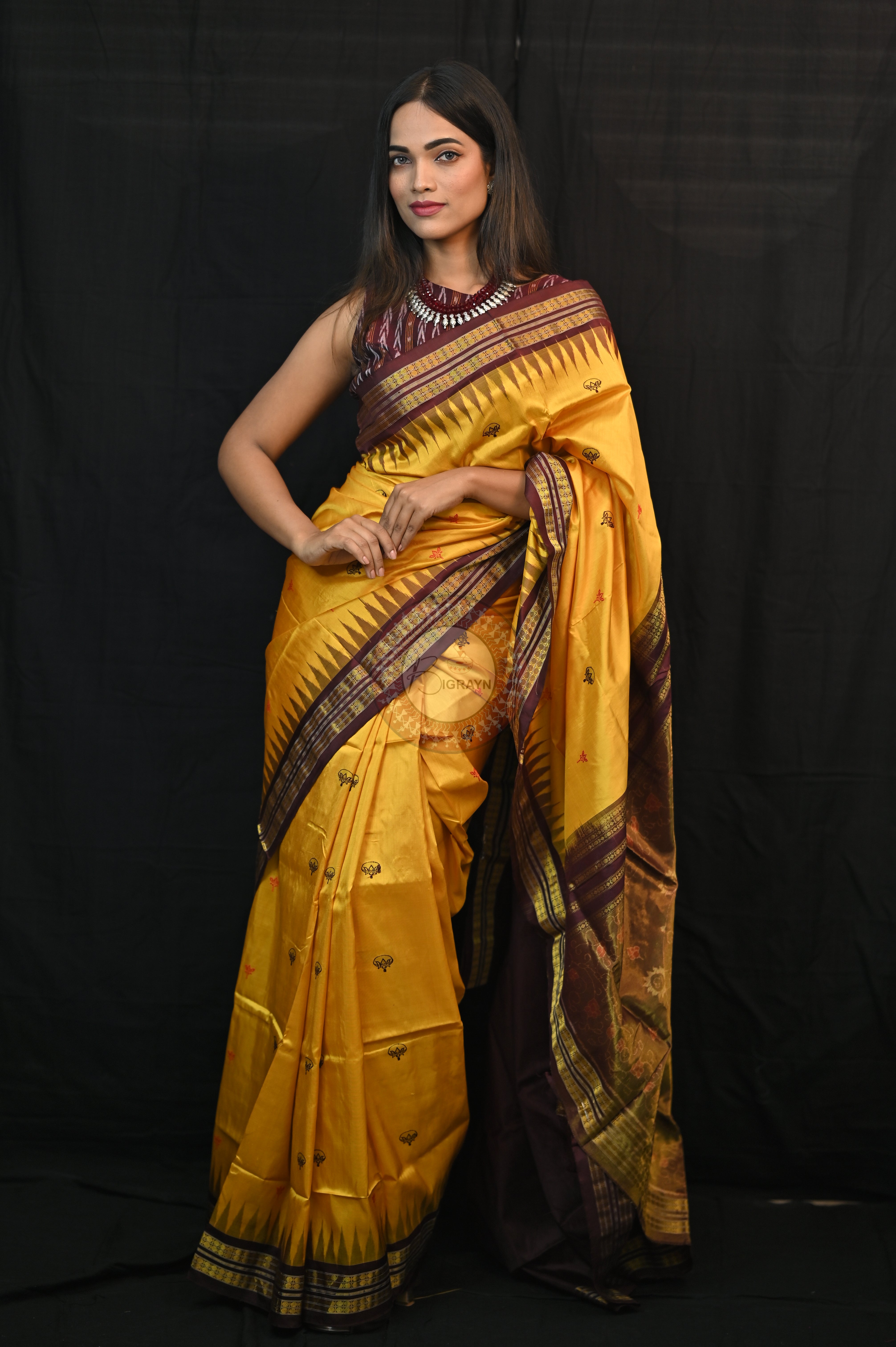 "Odisha Handloom Tissue Silk Saree with shimmering texture, elegant zari border, and lightweight drape, handcrafted by artisans"