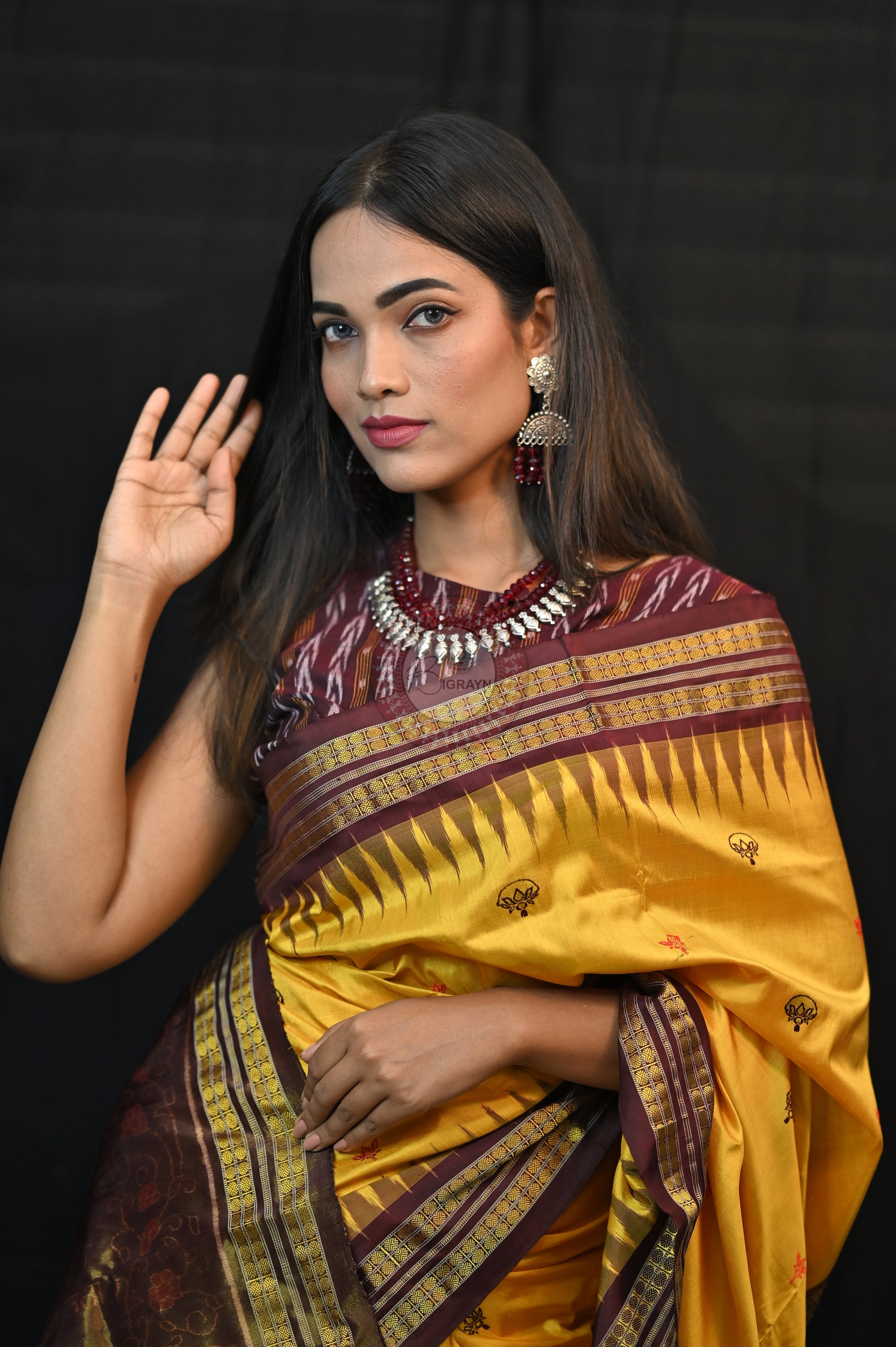 "Odisha Handloom Tissue Silk Saree with shimmering texture, elegant zari border, and lightweight drape, handcrafted by artisans"