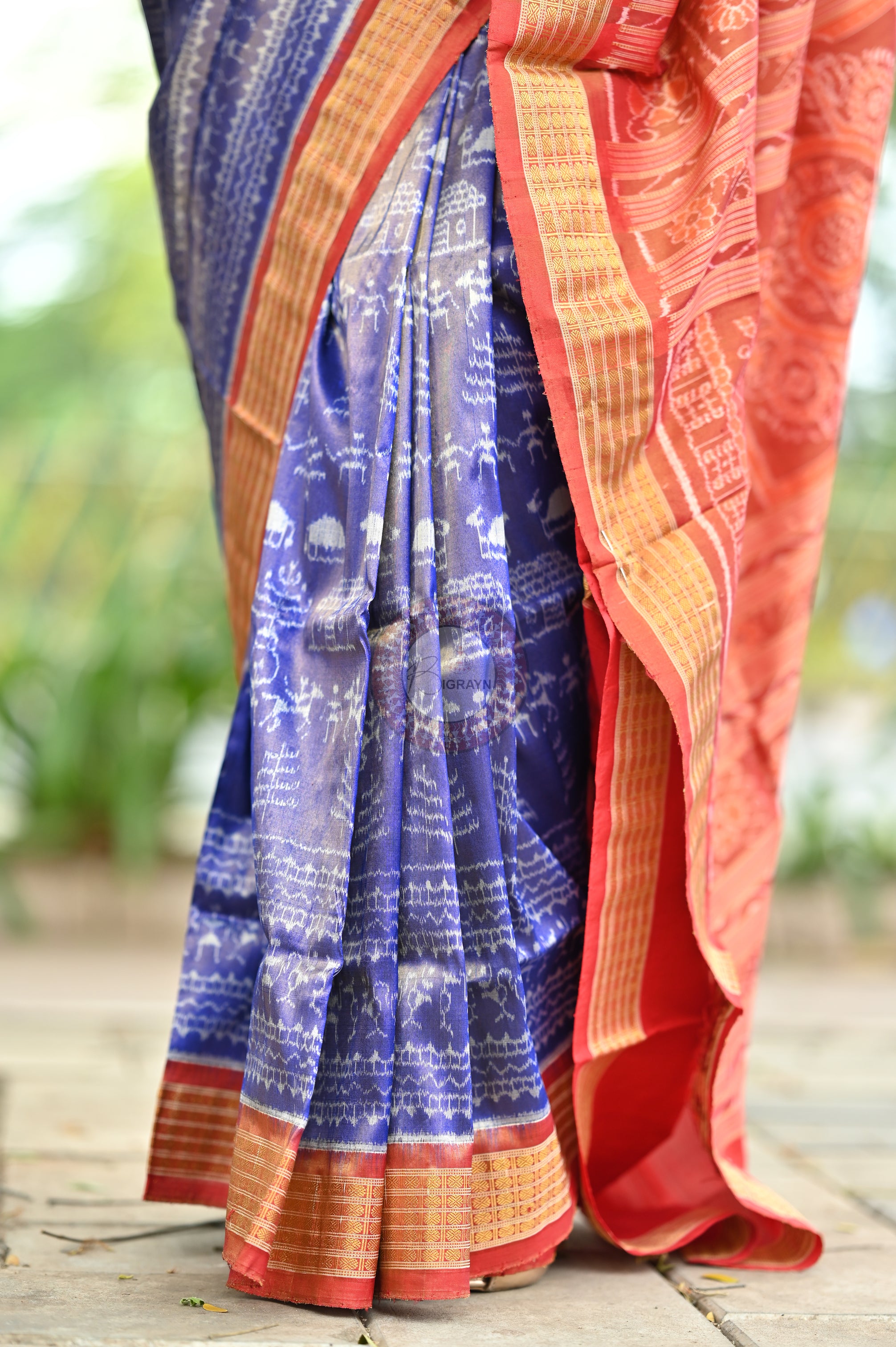 "Odisha Handloom Tissue Silk Saree with shimmering texture, elegant zari border, and lightweight drape, handcrafted by artisans"