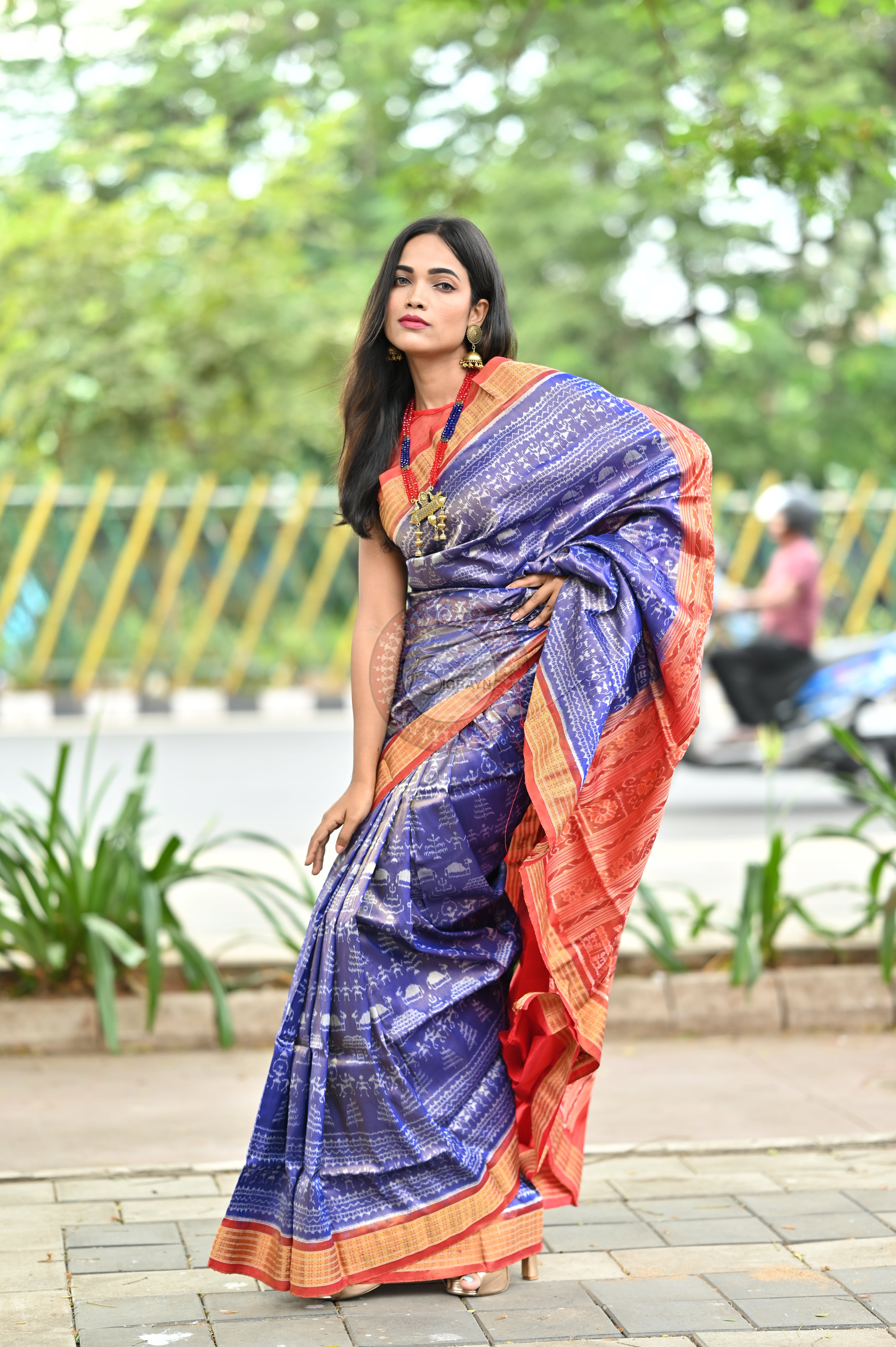 "Odisha Handloom Tissue Silk Saree with shimmering texture, elegant zari border, and lightweight drape, handcrafted by artisans"