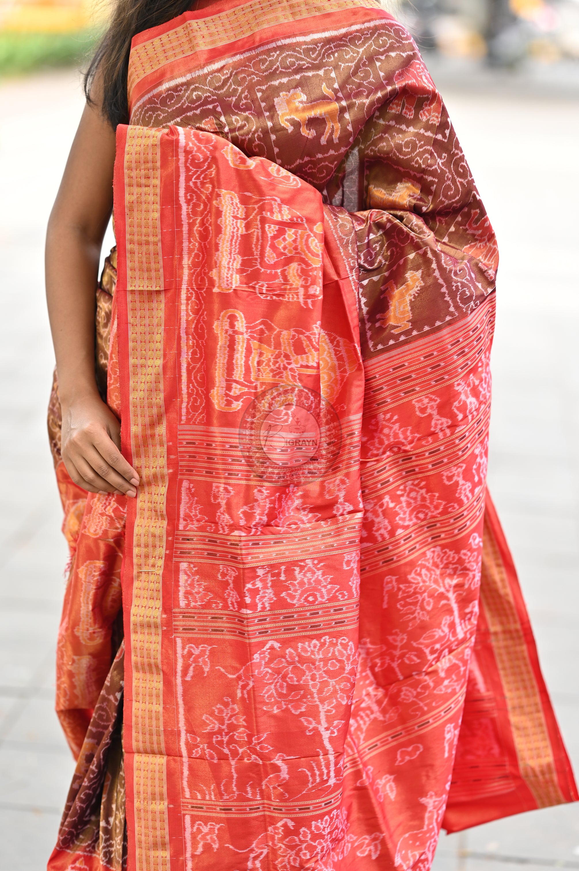 "Odisha Handloom Tissue Silk Saree with shimmering texture, elegant zari border, and lightweight drape, handcrafted by artisans"