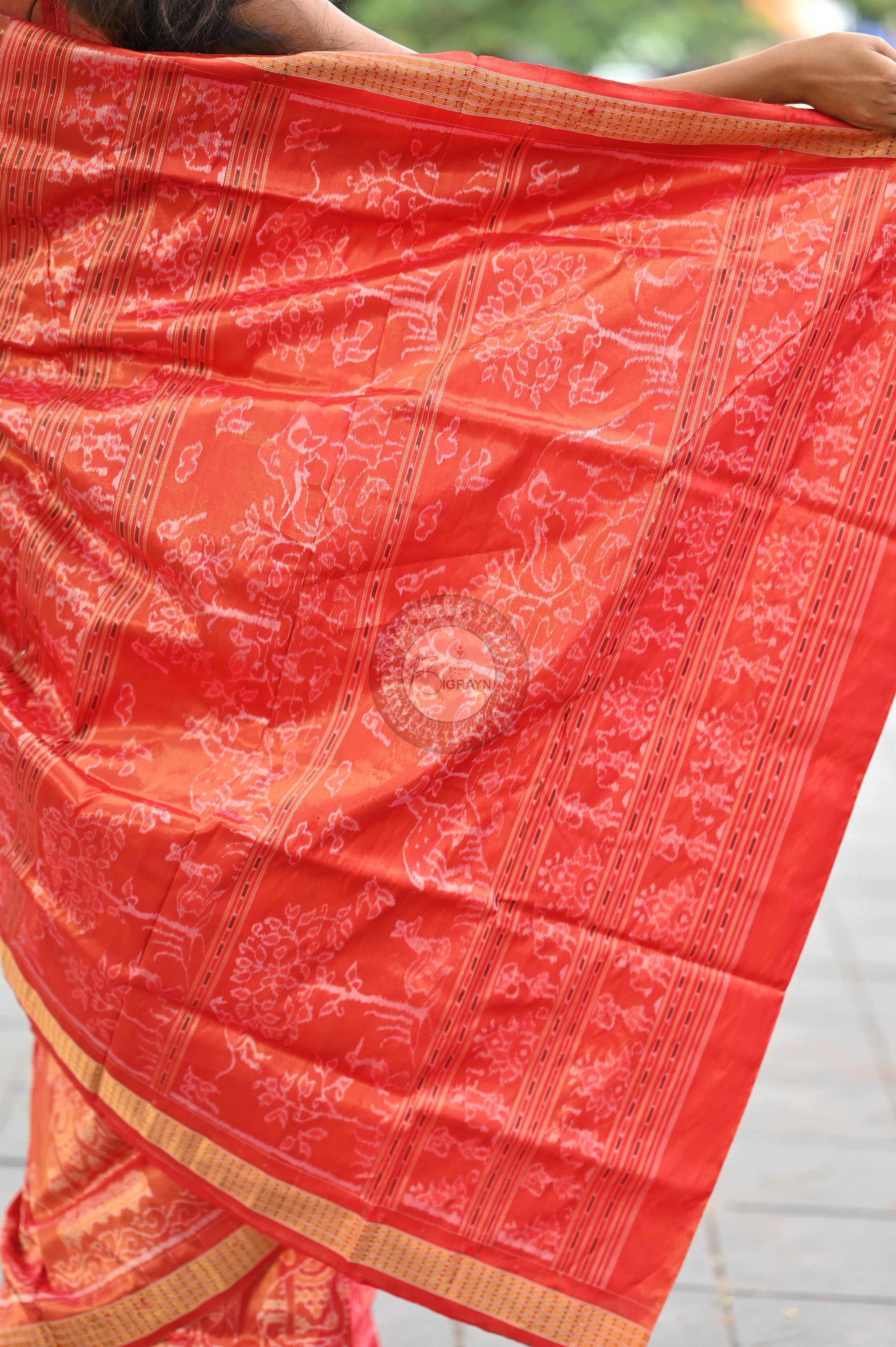 "Odisha Handloom Tissue Silk Saree with shimmering texture, elegant zari border, and lightweight drape, handcrafted by artisans"