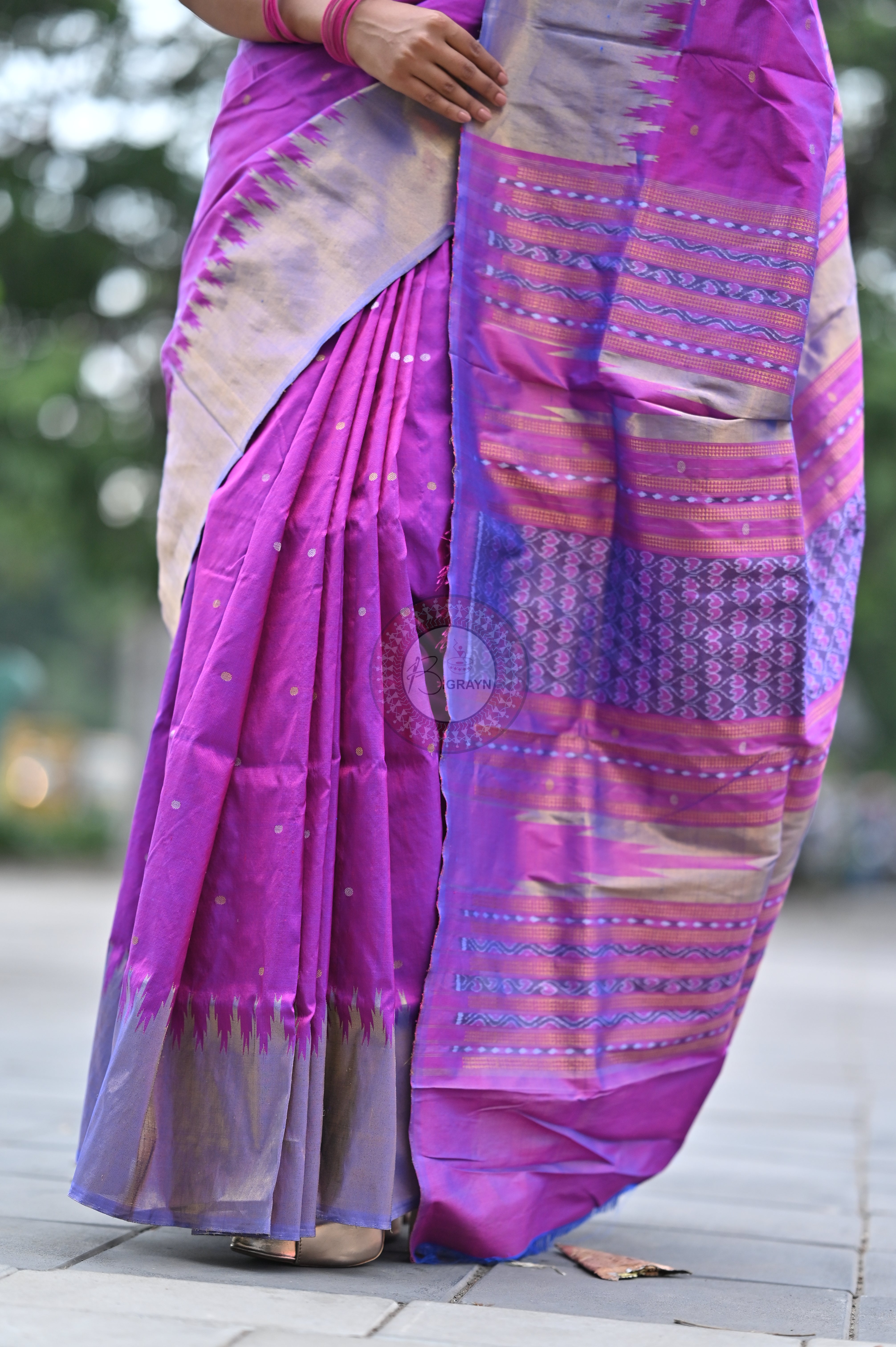 "Odisha Handloom Tissue Silk Saree with shimmering texture, elegant zari border, and lightweight drape, handcrafted by artisans"