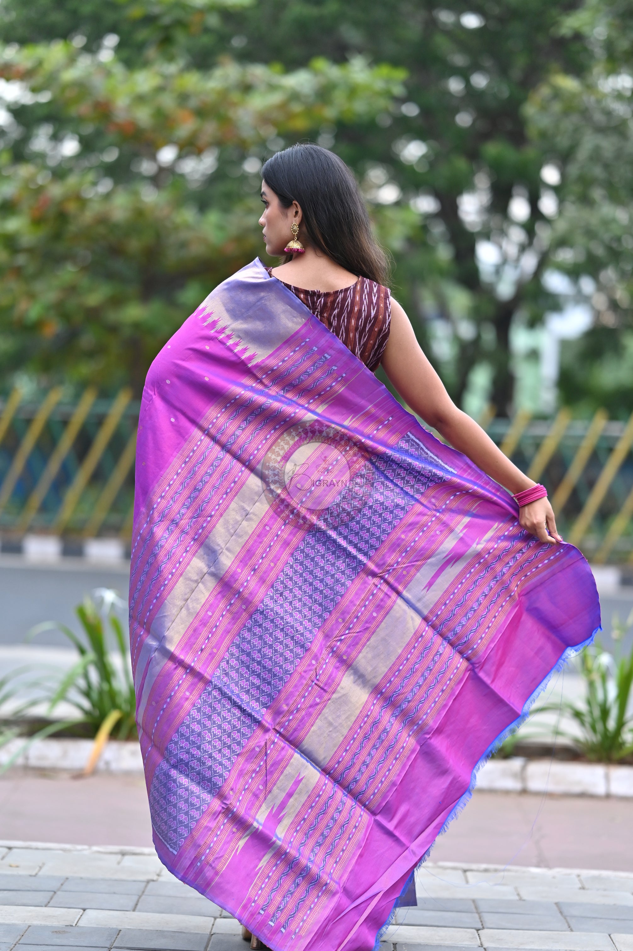 "Odisha Handloom Tissue Silk Saree with shimmering texture, elegant zari border, and lightweight drape, handcrafted by artisans"