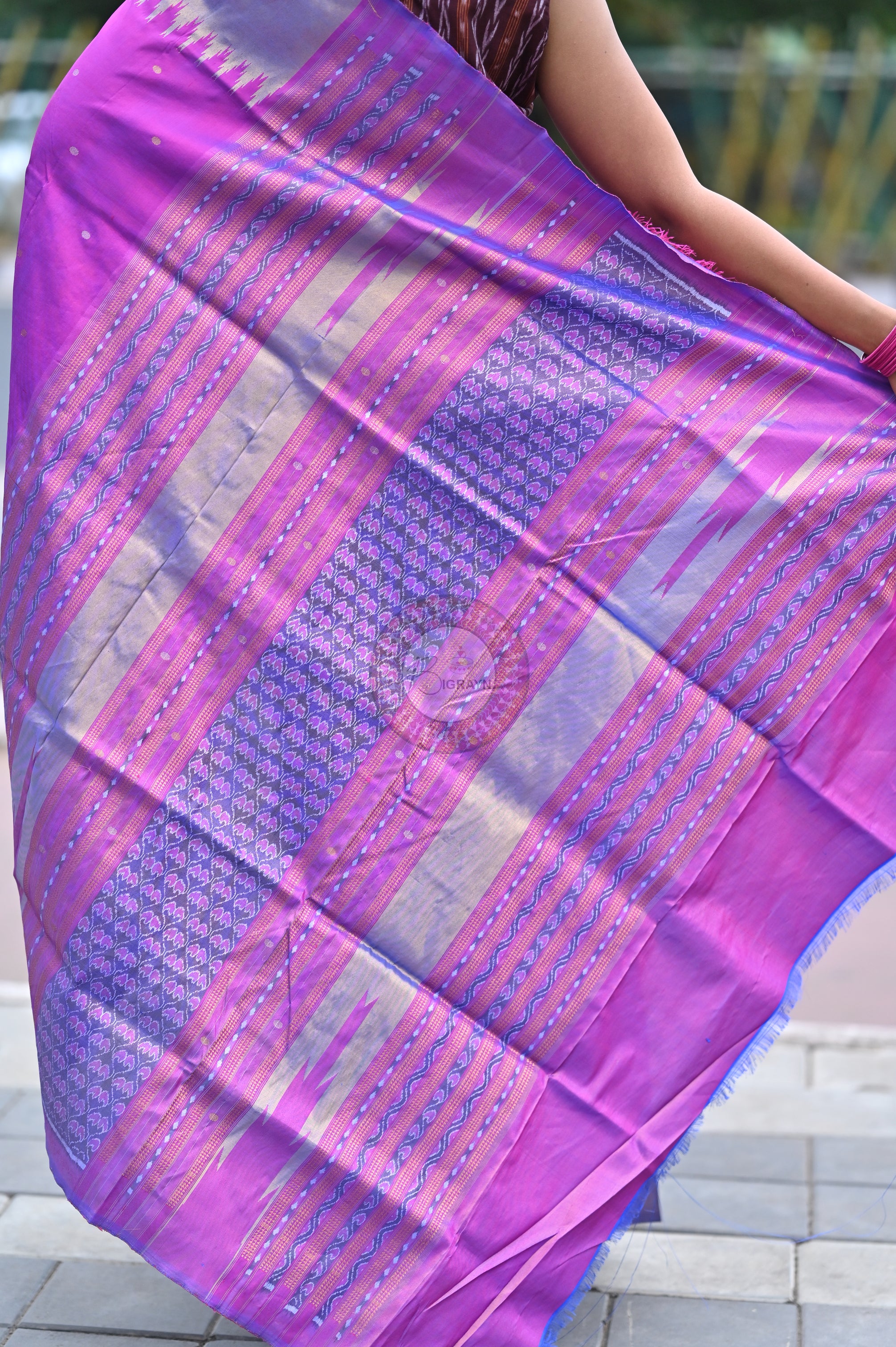 "Odisha Handloom Tissue Silk Saree with shimmering texture, elegant zari border, and lightweight drape, handcrafted by artisans"