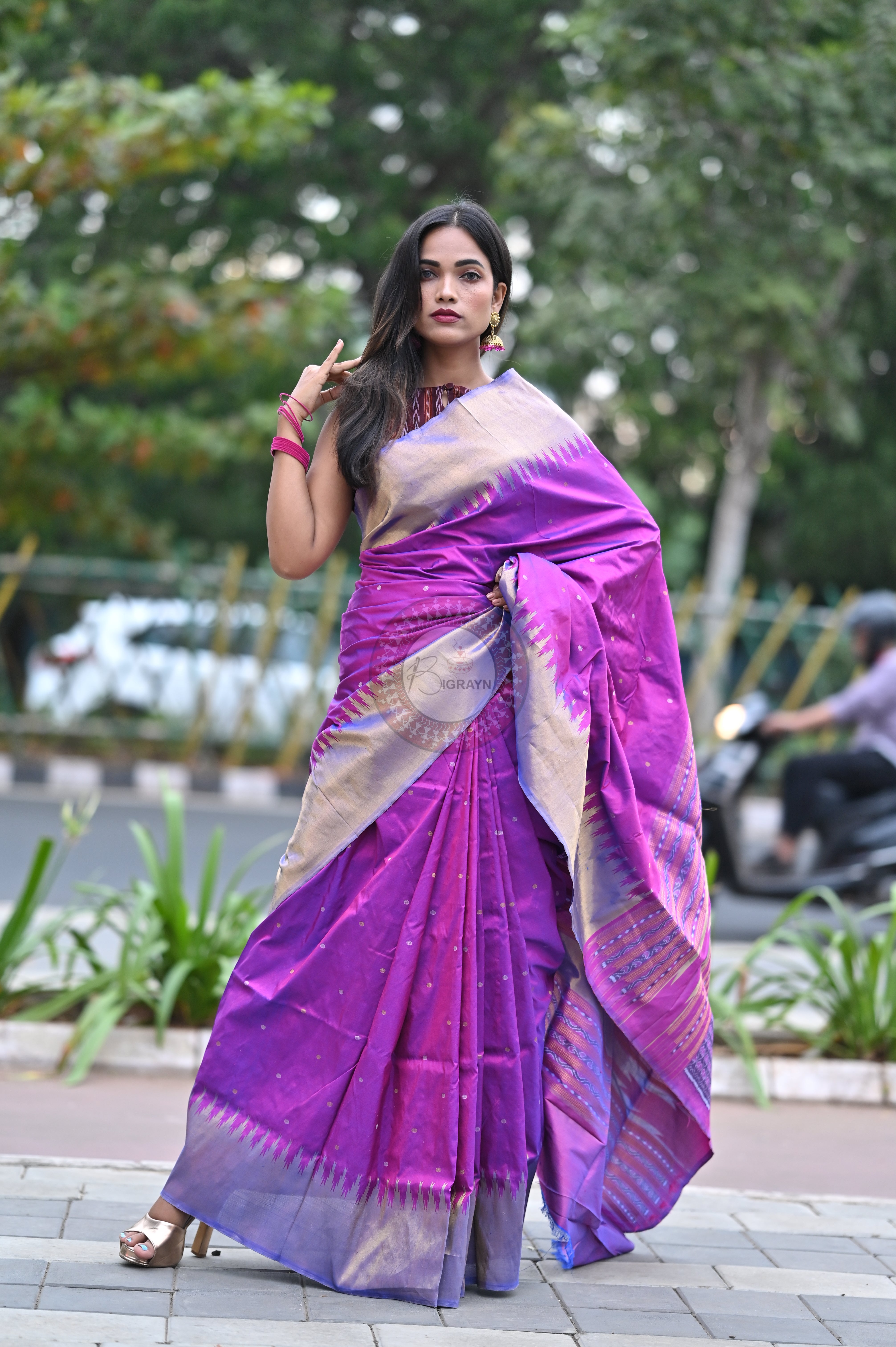 "Odisha Handloom Tissue Silk Saree with shimmering texture, elegant zari border, and lightweight drape, handcrafted by artisans"