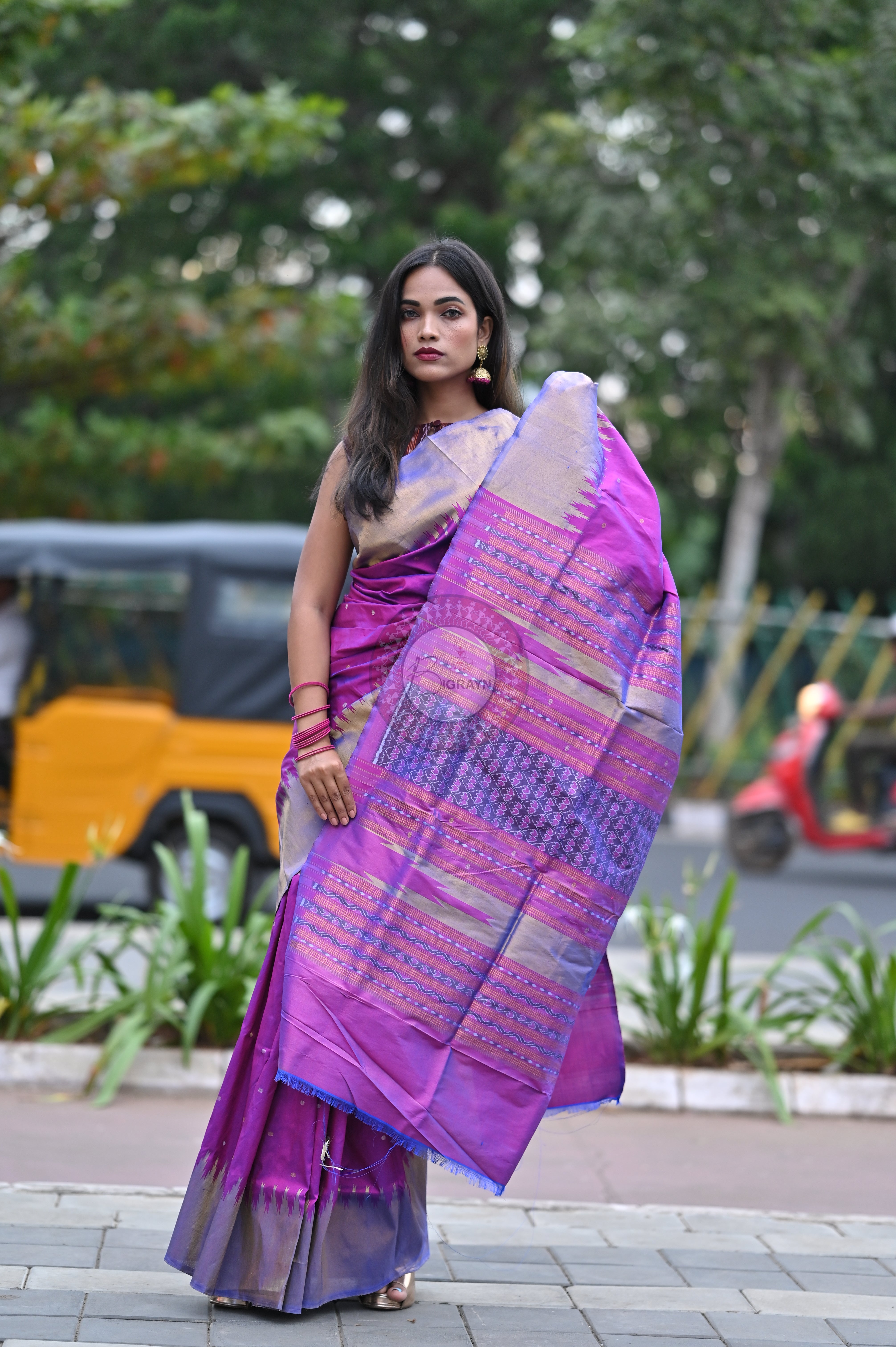 "Odisha Handloom Tissue Silk Saree with shimmering texture, elegant zari border, and lightweight drape, handcrafted by artisans"