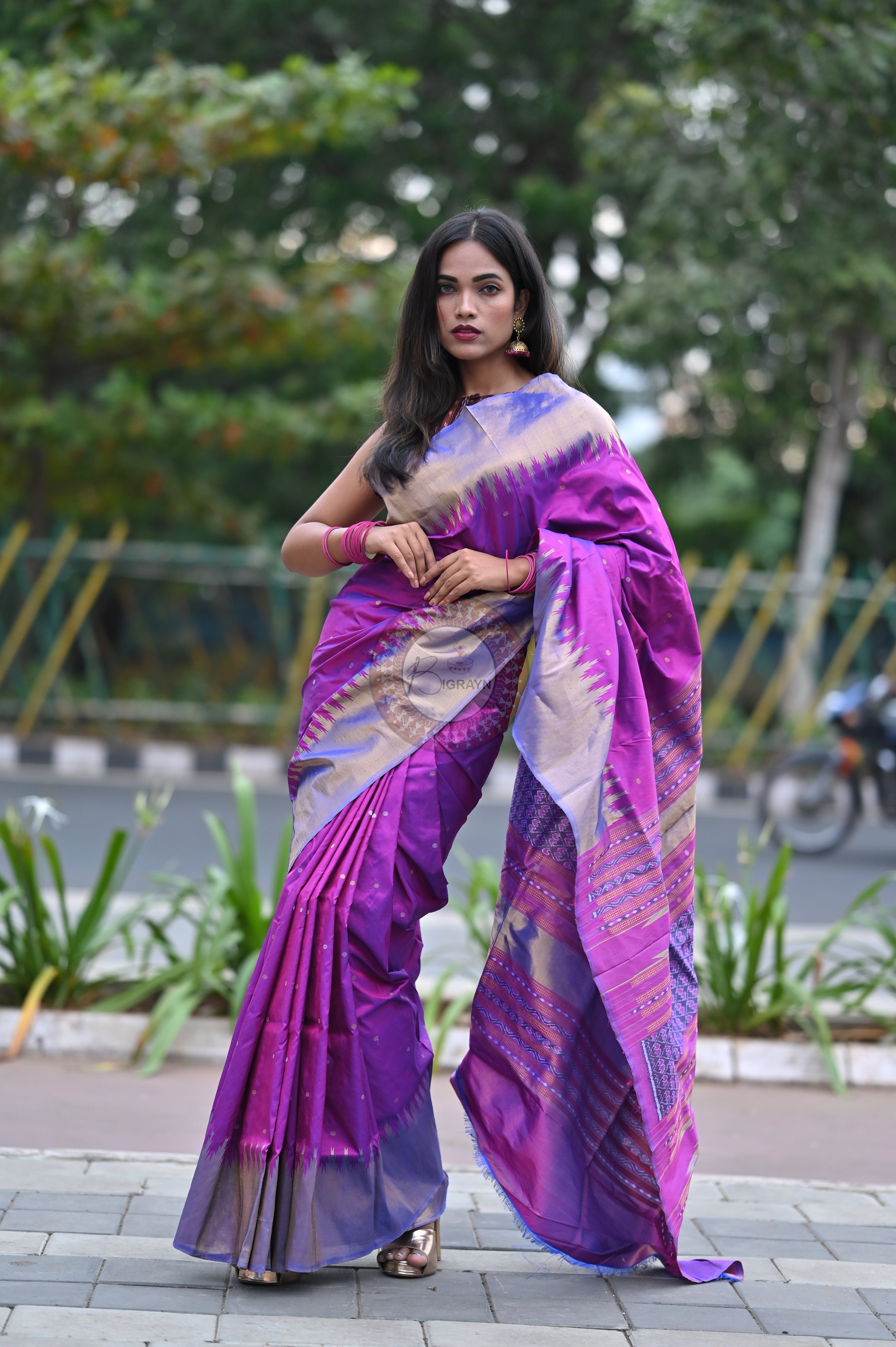 "Odisha Handloom Tissue Silk Saree with shimmering texture, elegant zari border, and lightweight drape, handcrafted by artisans"