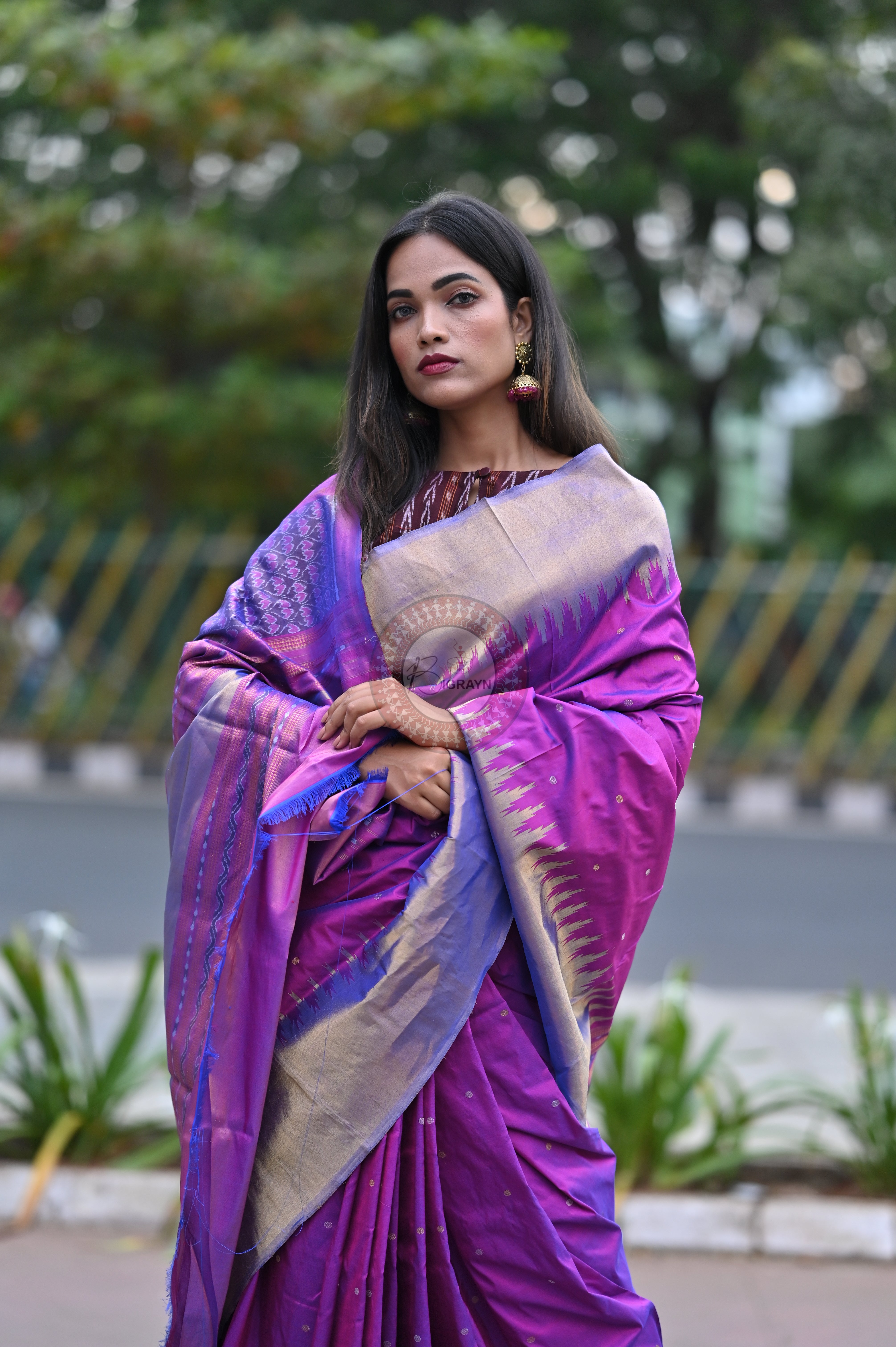 "Odisha Handloom Tissue Silk Saree with shimmering texture, elegant zari border, and lightweight drape, handcrafted by artisans"