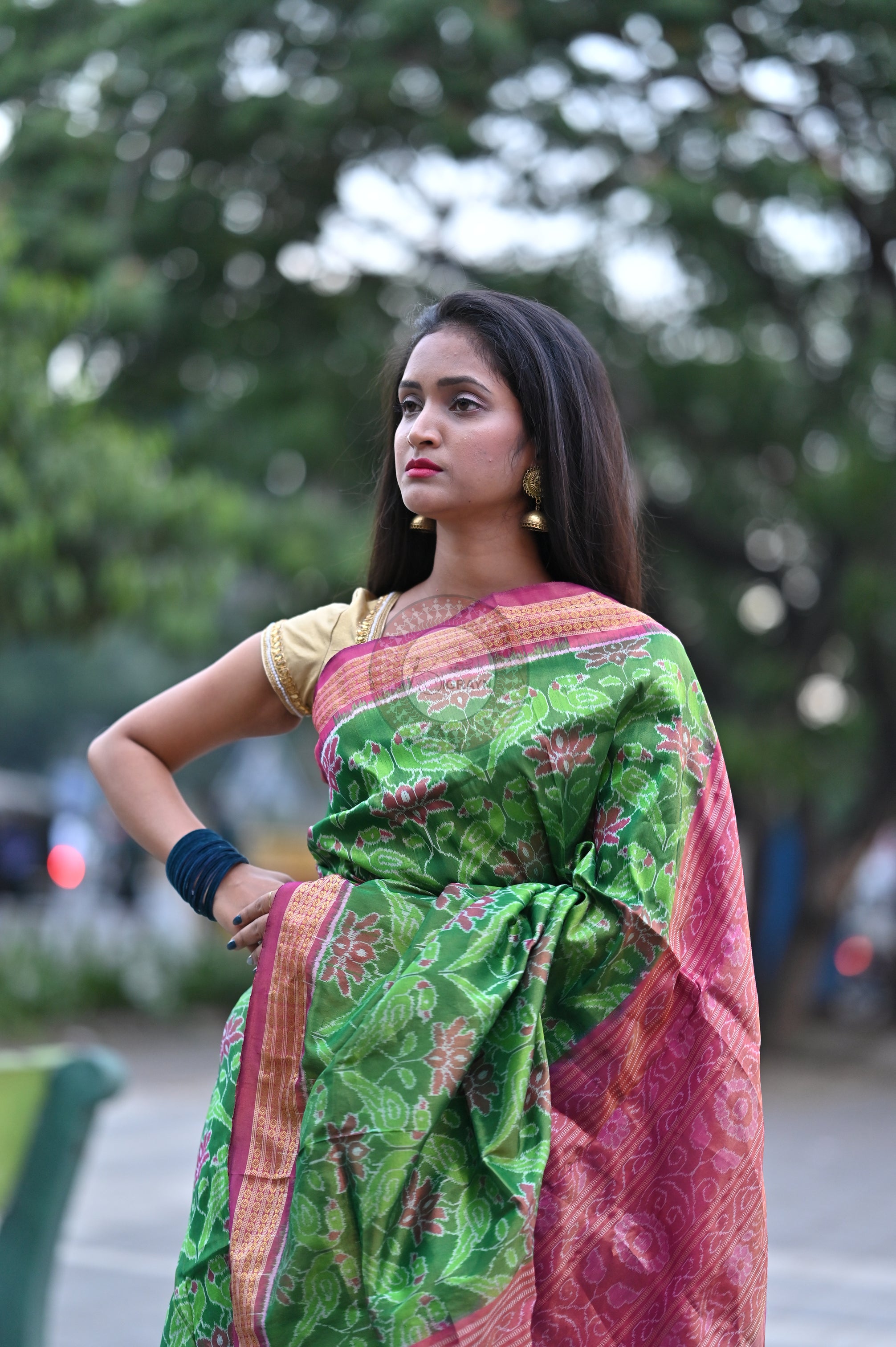 "Odisha Handloom Tissue Silk Saree with shimmering texture, elegant zari border, and lightweight drape, handcrafted by artisans"